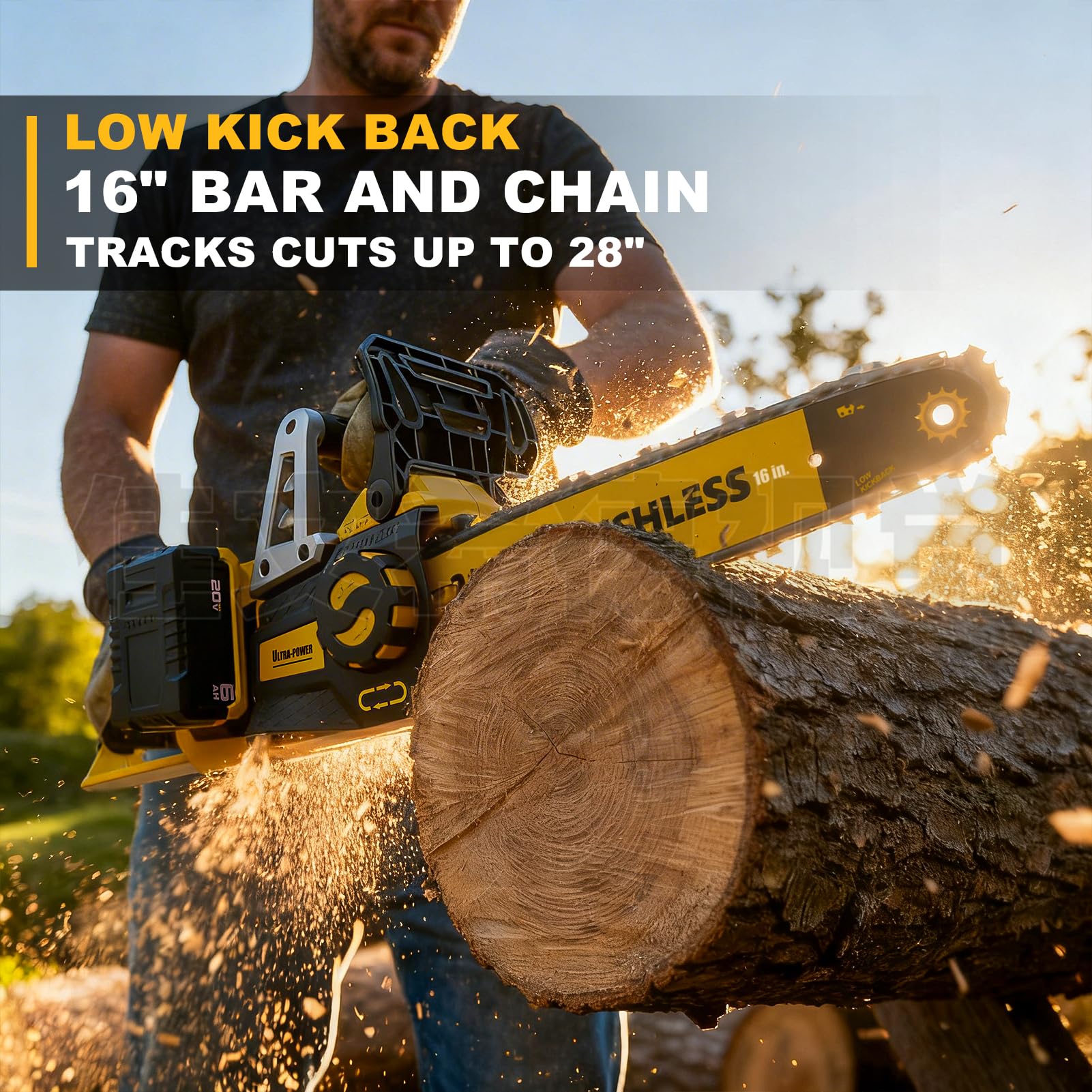 40V(20V*2) 16" Brushless Chainsaw Cordless, Electric Chainsaw Fully Compatible with DeWalt 20V MAX, Auto-Oiling, Tool-Free Tensioning, Safety Chain Brake, Batteries and Charger Not Included - 5
