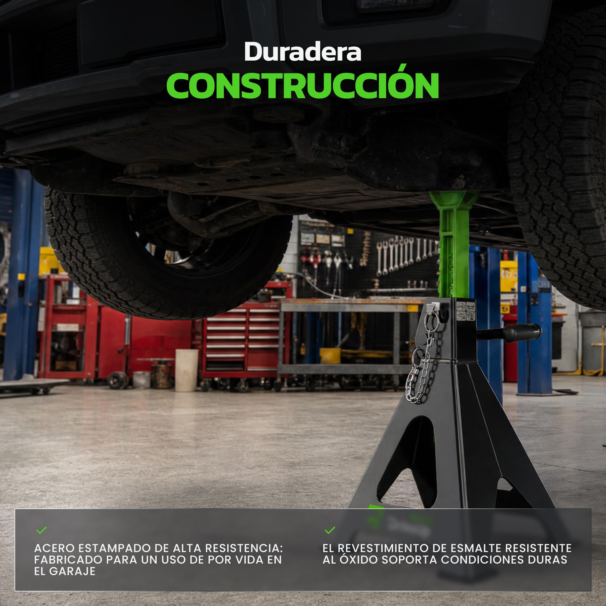 Caballetes para Coche 3 Toneladas - Pack de 2 | Gatos Estabilizadores con Almohadillas de Goma | Altura Ajustable 280mm-425mm | Máxima Seguridad y Estabilidad