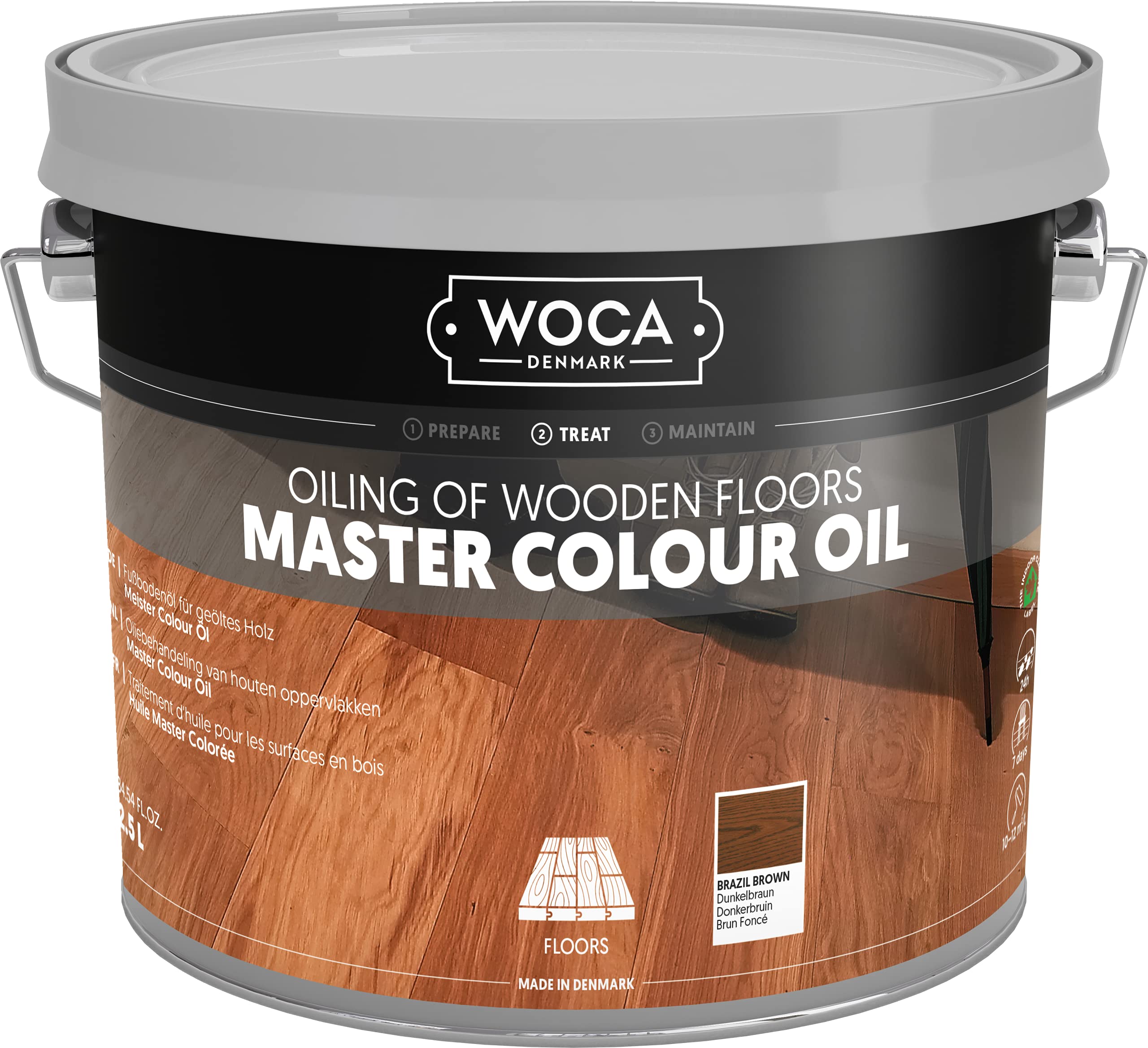 WOCADenmark – Master Color Oil – Brazil Brown -Plant Based Oil Penetrating Stain and Finish for Wood Furniture, Floors, Trim and Cabinets - 2.5L