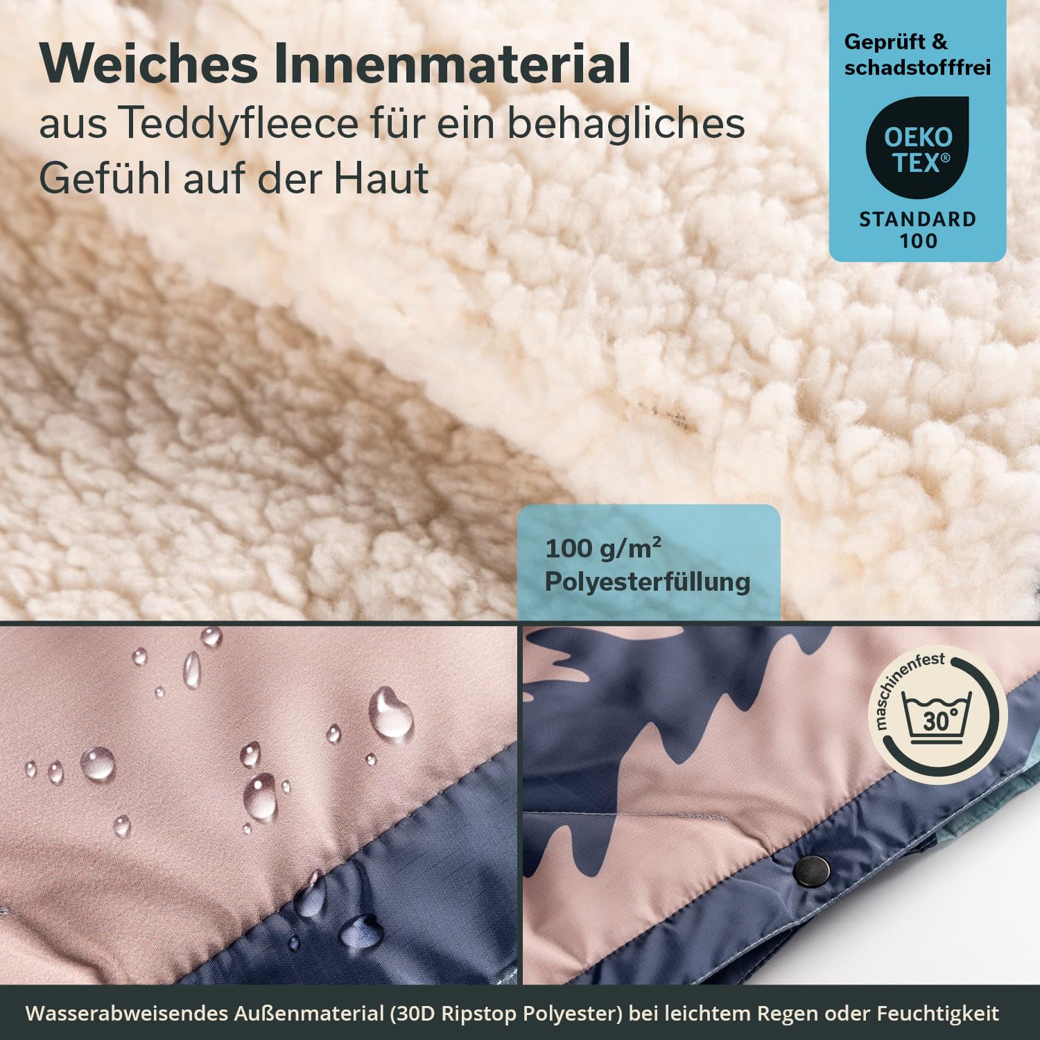 Skandika Campingdecke Liva | 4-in-1 Outdoor Decke, 200 x 135 cm, Überwurf, Schlafsack, Kissen, mit Teddyfell oder Nylon Unterseite, Wattierung aus Polyester, wasserdicht (Berge | Teddyfell)