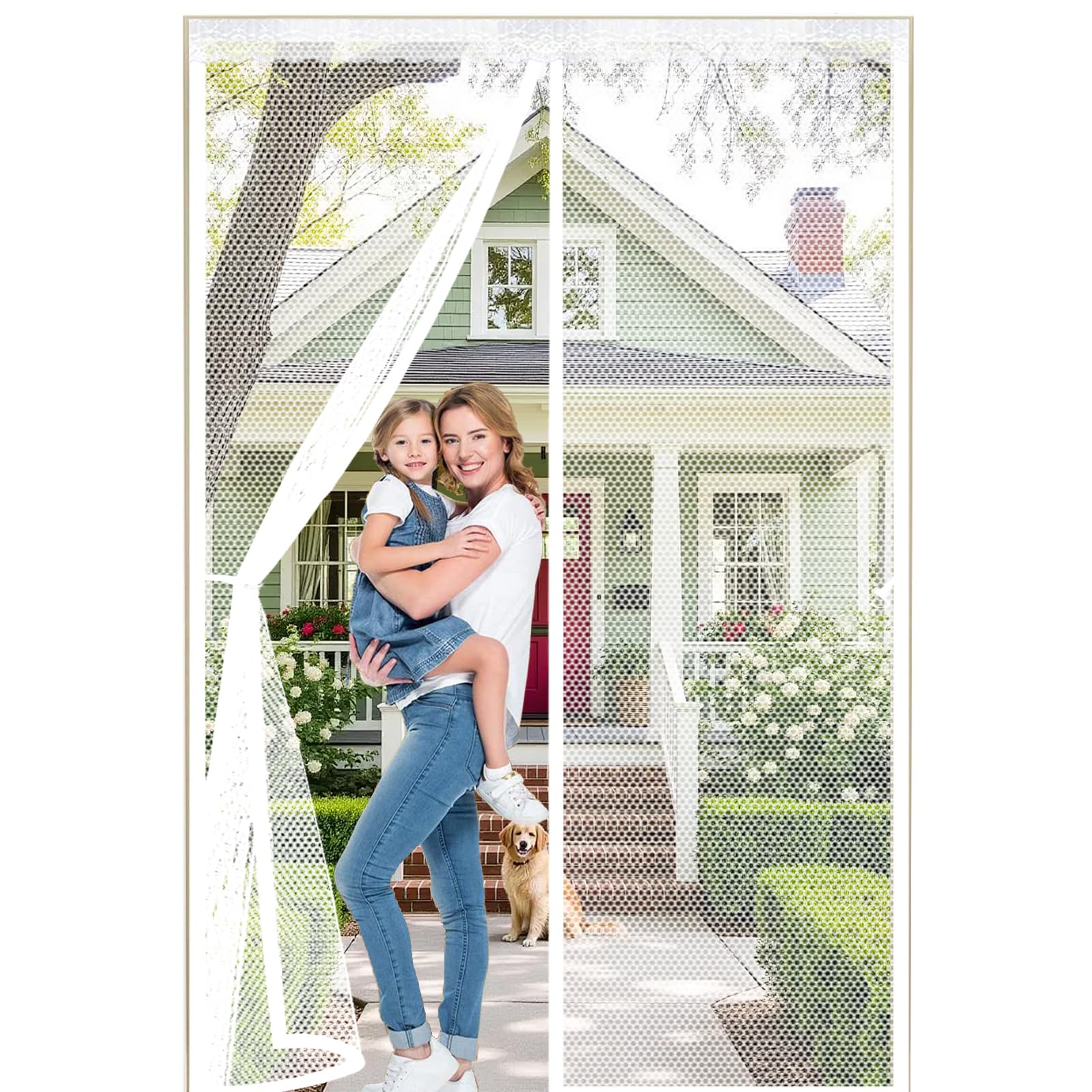 Lijiao White Magnetic Door Curtain 195 X 170 Cm Keep Bugs Out Lets Fresh Air In, With Powerful Magnets And Full Frame Hook&Loop, No Gap, Durable Door Fly Screen Curtain Kid And Pet Friendly,