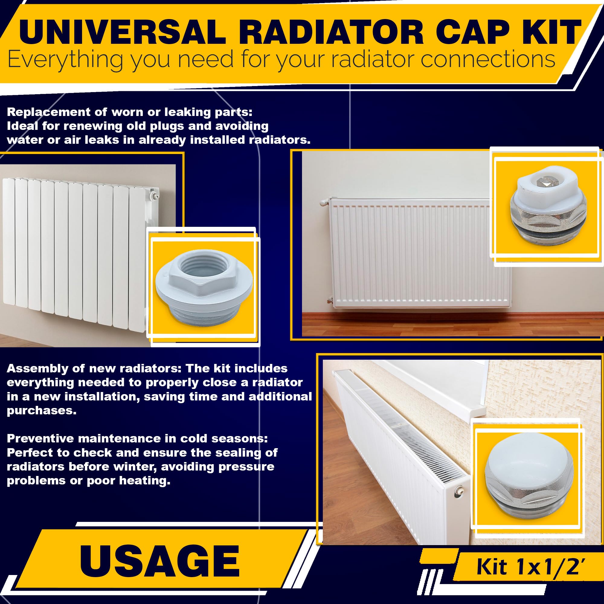 DOJA Barcelona Kit Tappi Radiatore 1/2 Bianco in Alluminio - Riduzione Filettatura, Sigillatura Per Tubi Idraulici, Termosifone e Termosifoni con Valvola Integrata Progettato Per Durata E Sicurezza