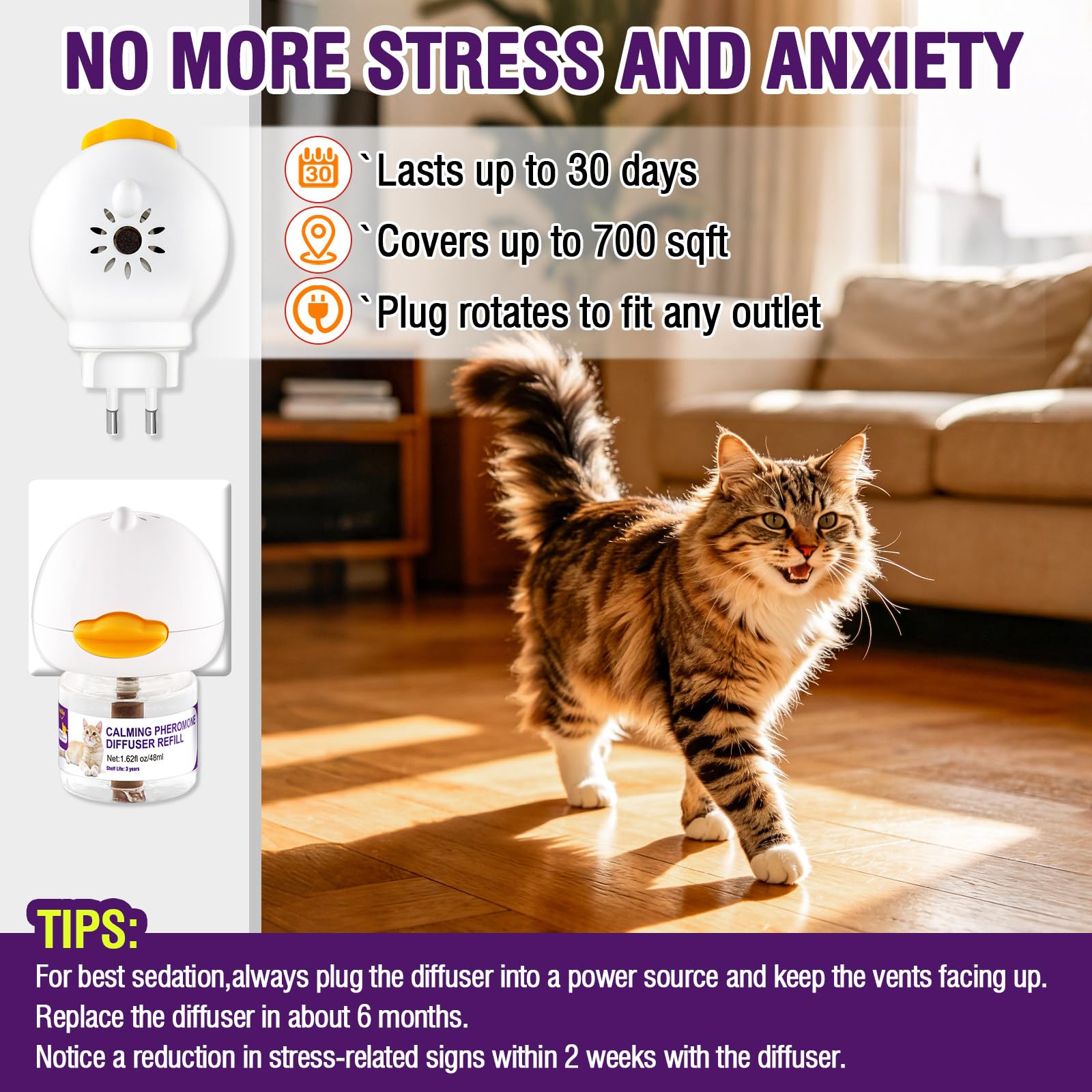 Diffuseur Et Spray Calmants De Phéromones pour Chats,Soulagement du Stress Réduisent Les Bagarres Et Les Griffures,Solution Sûre Et Efficace pour Les Chats Anxieux (2 Recharge+1 Spray)