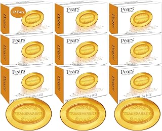 Pears Transparent Amber Glycerin Soap 12-Pack, Pure & Gentle with Natural Oils for Moisturized Glowing Skin, 4.4oz Bars