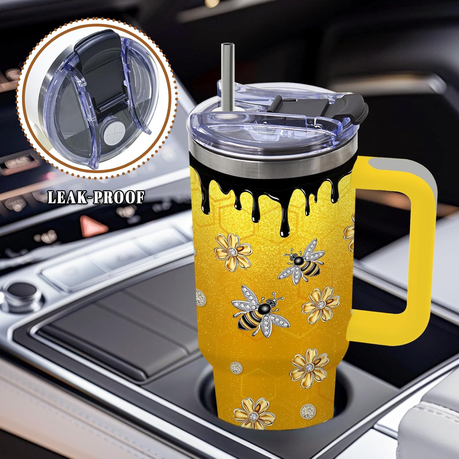 DUUV Bee Tumbler 40 Oz, Stainless Steel Insulated Coffee Mug, Empowering Bee Gifts for Women Girls Sister Friends Daughters, Bees Theme Gifts for Birthday Christmas Thanksgiving, 1PCS - Image 6