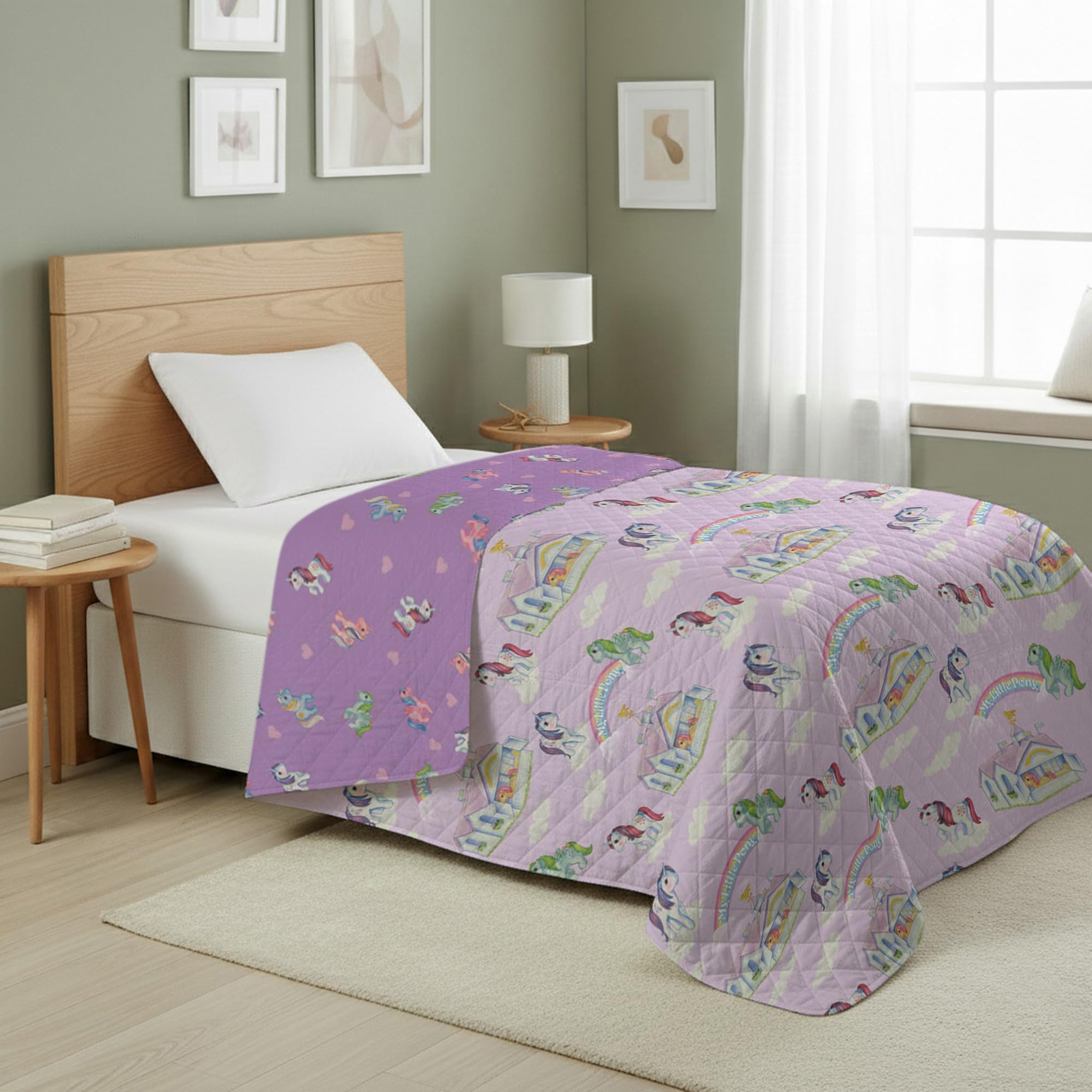 My Little Pony Vintage Quilted Blanket – Official Fleece Blanket with Classic Ponies | Soft and Lightweight Bedding for Bed or Sofa | 60 x 80 inches