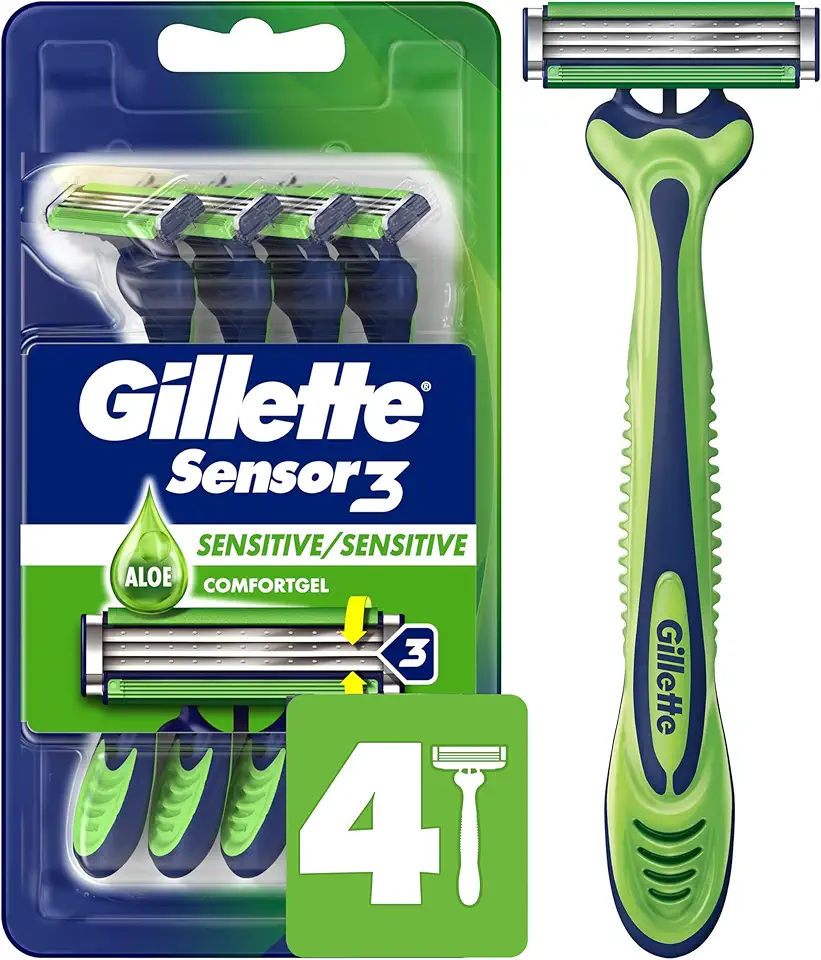 Gillette Sensor3 Sensitive Navalha descartável masculina, 4 lâminas