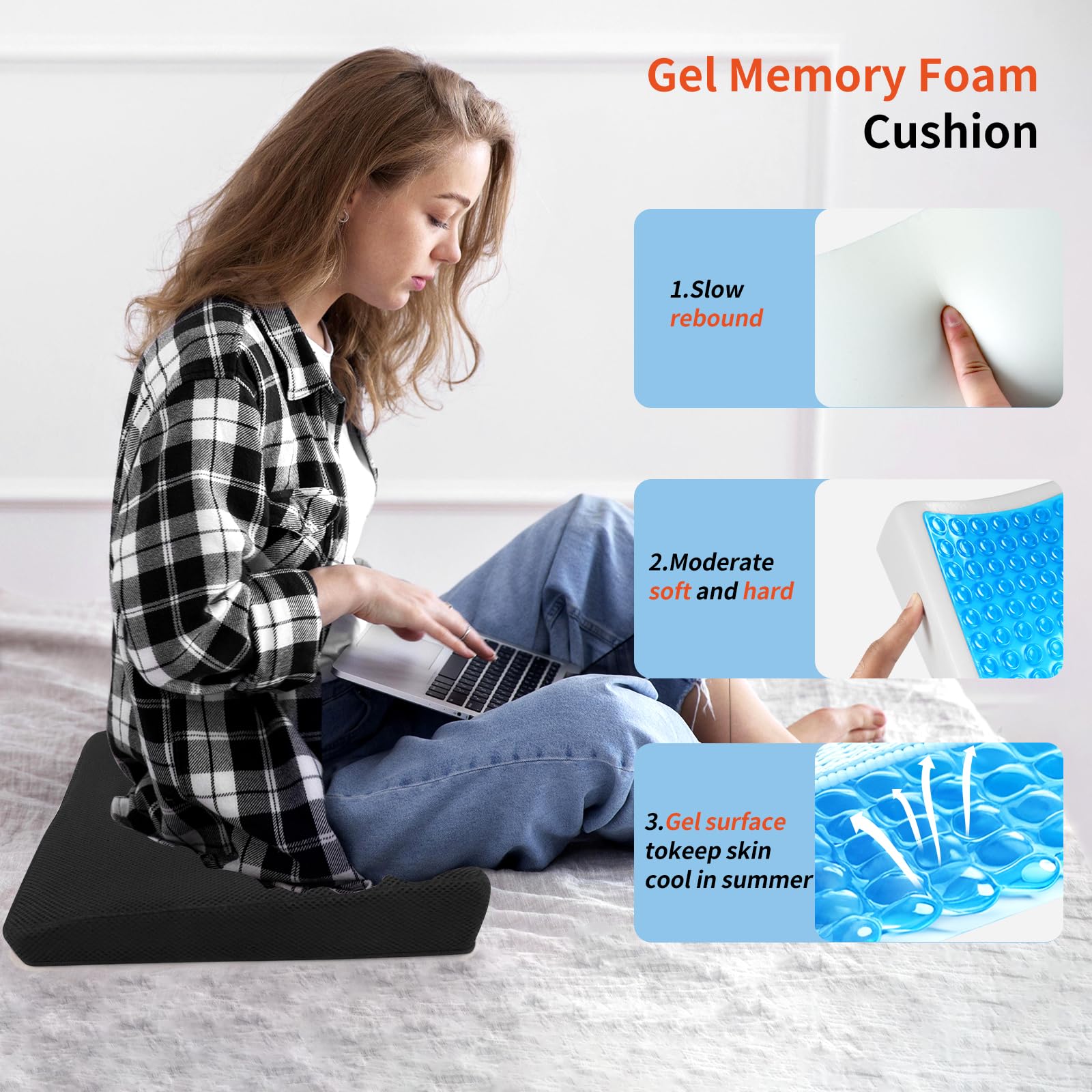 Cuscino da seduta in memory foam, con gel migliorato, anti piaghe da decubito, cuscino per sedere, cuscino per coccige per conducenti, costretti a letto, disabili