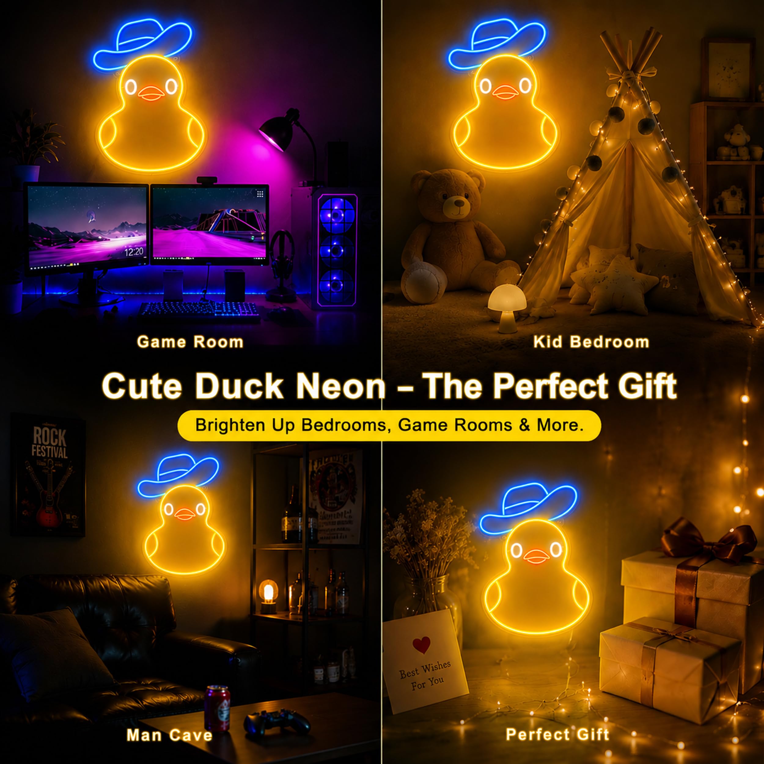 Lampada Neon da Parete – Dimmerabile Duck Lamp Lucina Notte Bambini Cavo USB Alimentato, Lucine Led Decorative Lampada Notturna per Bambini Insegna Luminosa Led Personalizzata