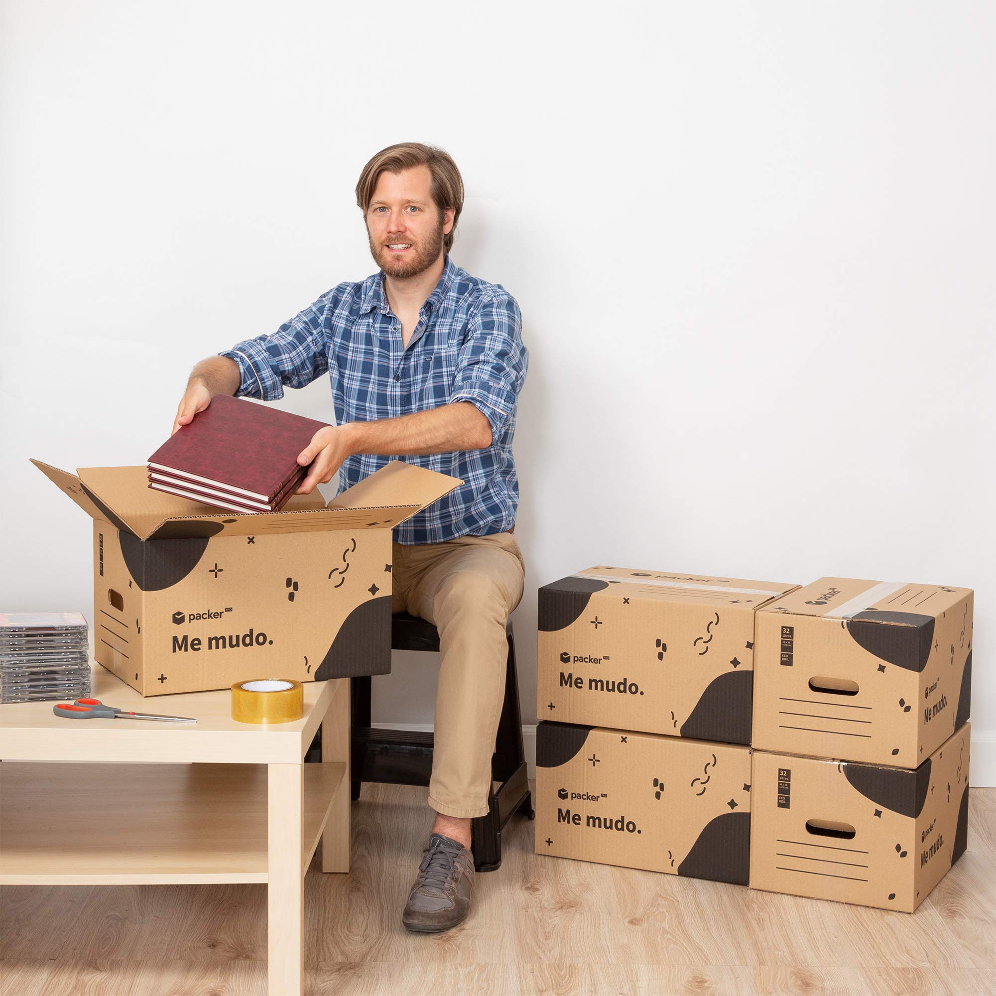 packer PRO Pack 20 Cajas Carton para Mudanzas y Almacenaje con Asas y Precinto Adhesivo 430x300x250mm
