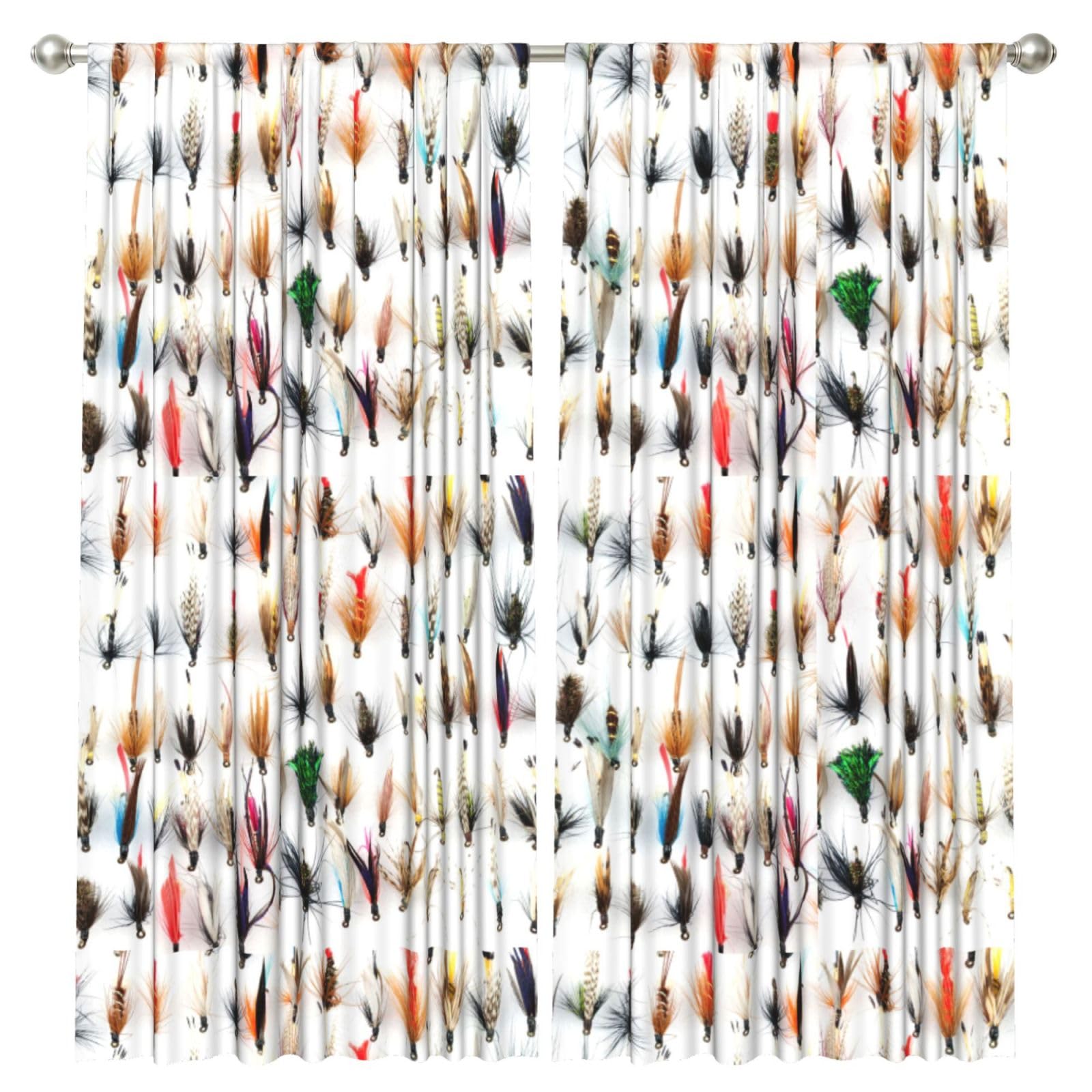 InOmak White Fish Selection Of Traditional Trout Fishing Flies, 2 Panels Window Curtains 52 x 84 Inch Blackout Curtains for Living Room Bedroom