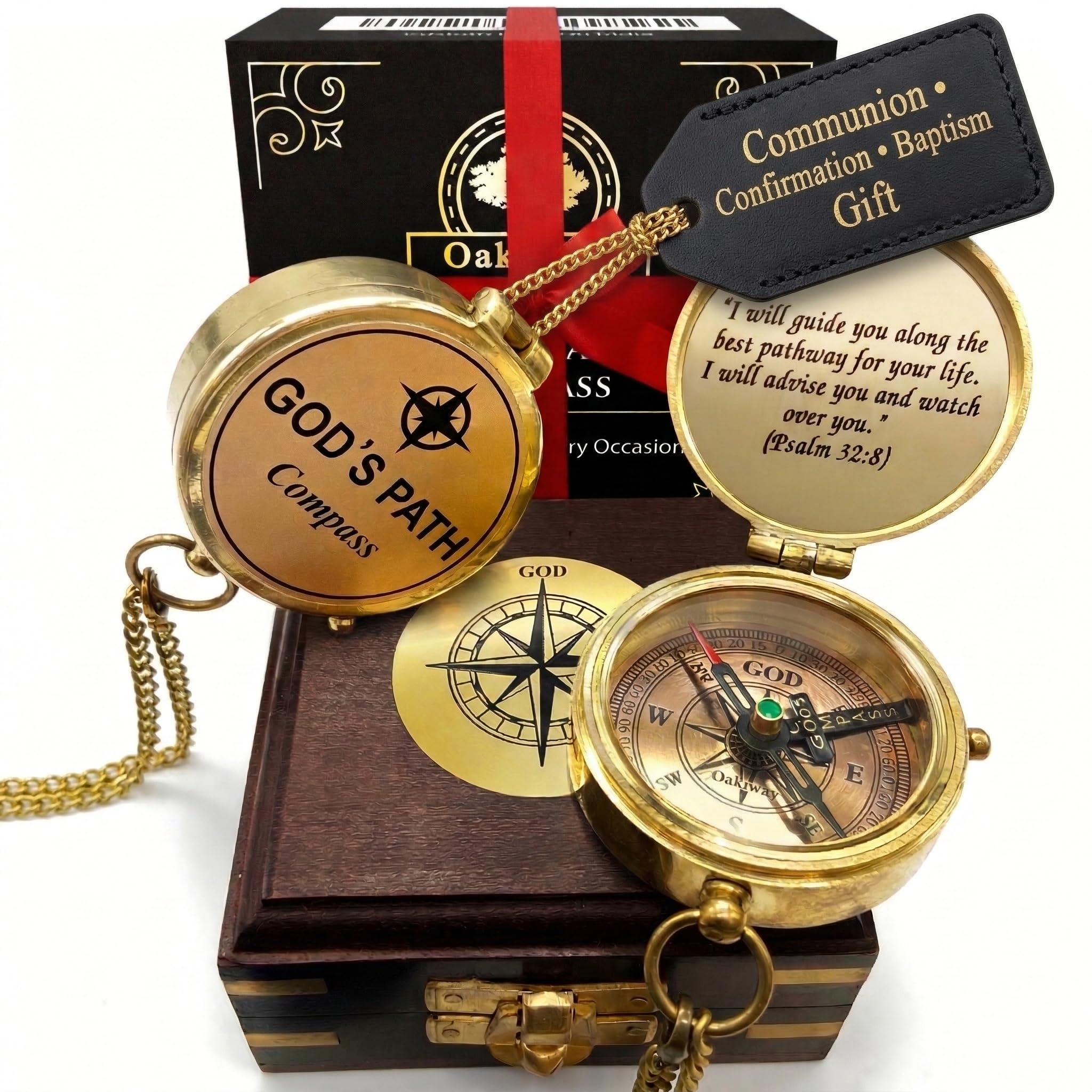 God's Path Compass – Baptism | Communion & Confirmation Gift for Teenage Boys | Christening, Catholic, Religious Graduation Gifts for Men – Greeting Card Included (Wooden Box) — image 1