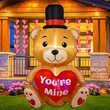 B&amp;D 4FT Valentines Day Inflatable Bear Holding Love Heart, Blow Up Yard Decorations Built-in RGB LED Lights, Valentines Day Decor for Party Anniversary Wedding Propose Garden Lawn