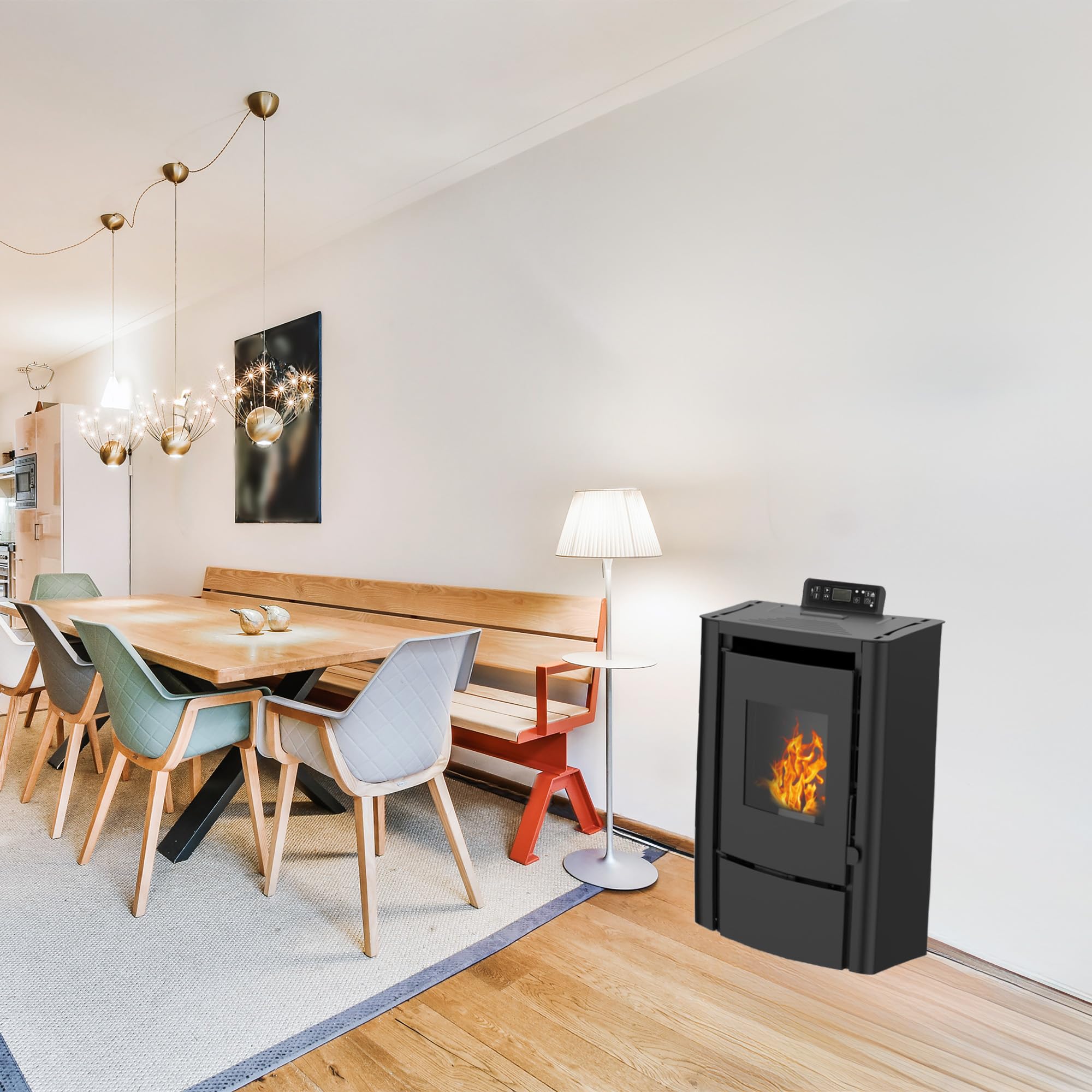 Piec na pellet pneumatyczny Anita 7,6 kW czarny Sannover + zestaw przyłączeniowy do fumisterów