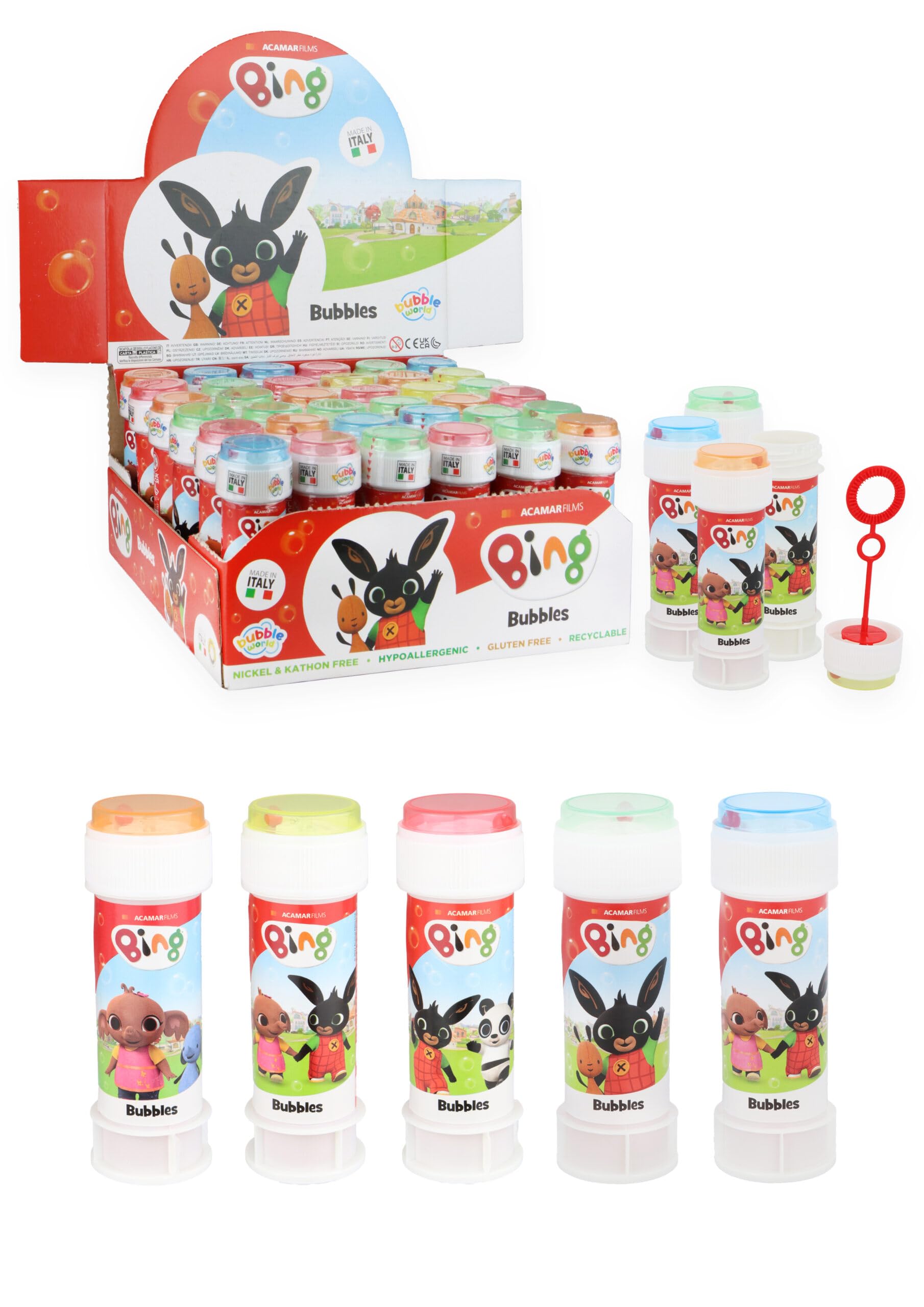 Bing Bubble Tubes with Wands 12 x 60ml Kids Bubble Toys Party Bag Fillers Birthday Party Favours School Rewards Character Designs Age 3+