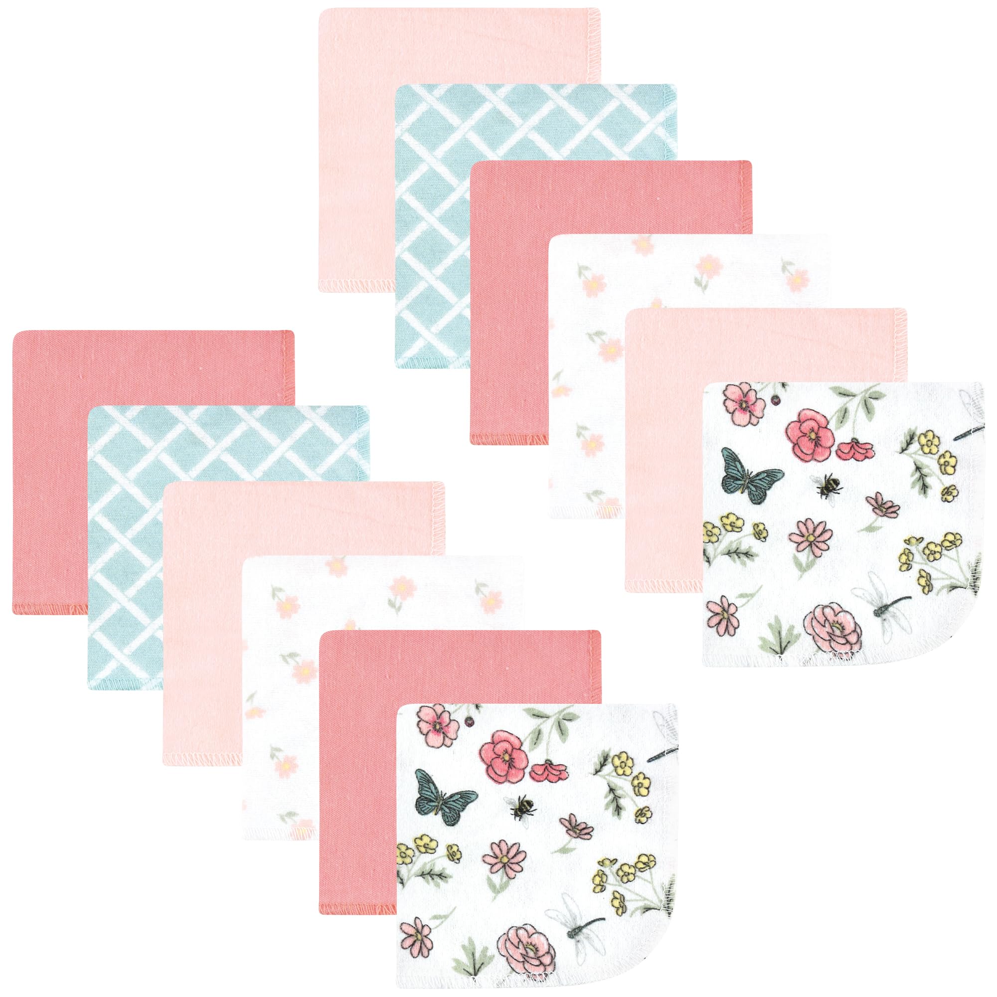 Hudson Baby Unisex Baby Flannel Cotton Poly Washcloths, Hummingbird Garden 12 Pack, One Size