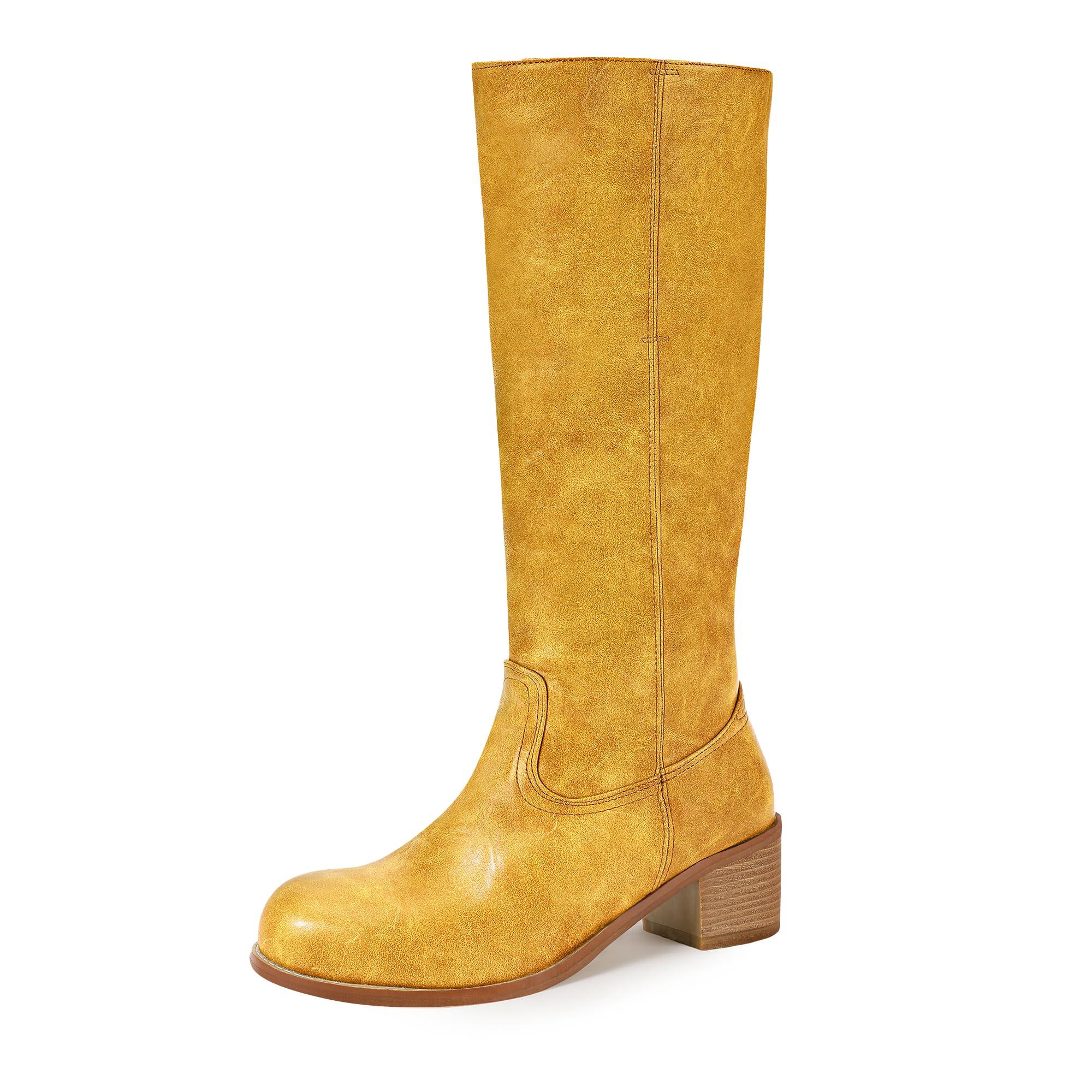 IDIFU IN2 Womens Knee High Boots Banana Square Toe Chunky Block Low Heel Tall Boot Long Fall Riding