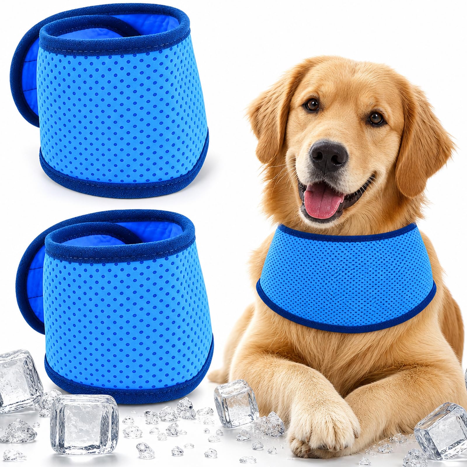 2Pcs Dog Cooling Bandana, Summer Dog Cooling Collar, Adjustable Coolings Collar for Dogs, Reusable Pet Towel Scarf for Outdoor Activities and Warm Weather Comfort