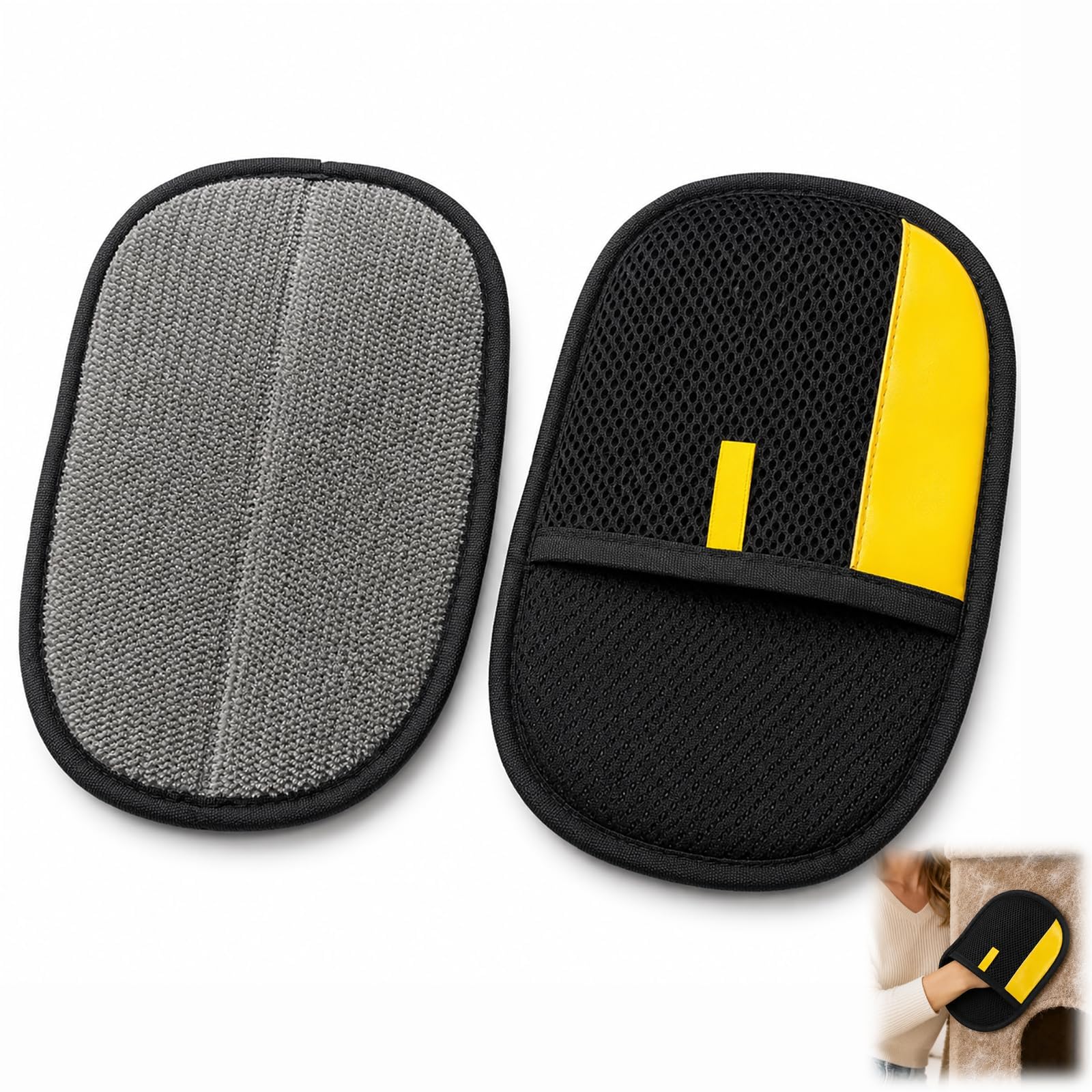 2 Stück Tierhaarentferner Handschuhe Doppelseitig, Haarentfernungshandschuh, Waschen und Enthaaren, Wiederverwendbare Pet Grooming Gloves für Katze Hund Sofa Teppich Kleidung Auto, Schwarz