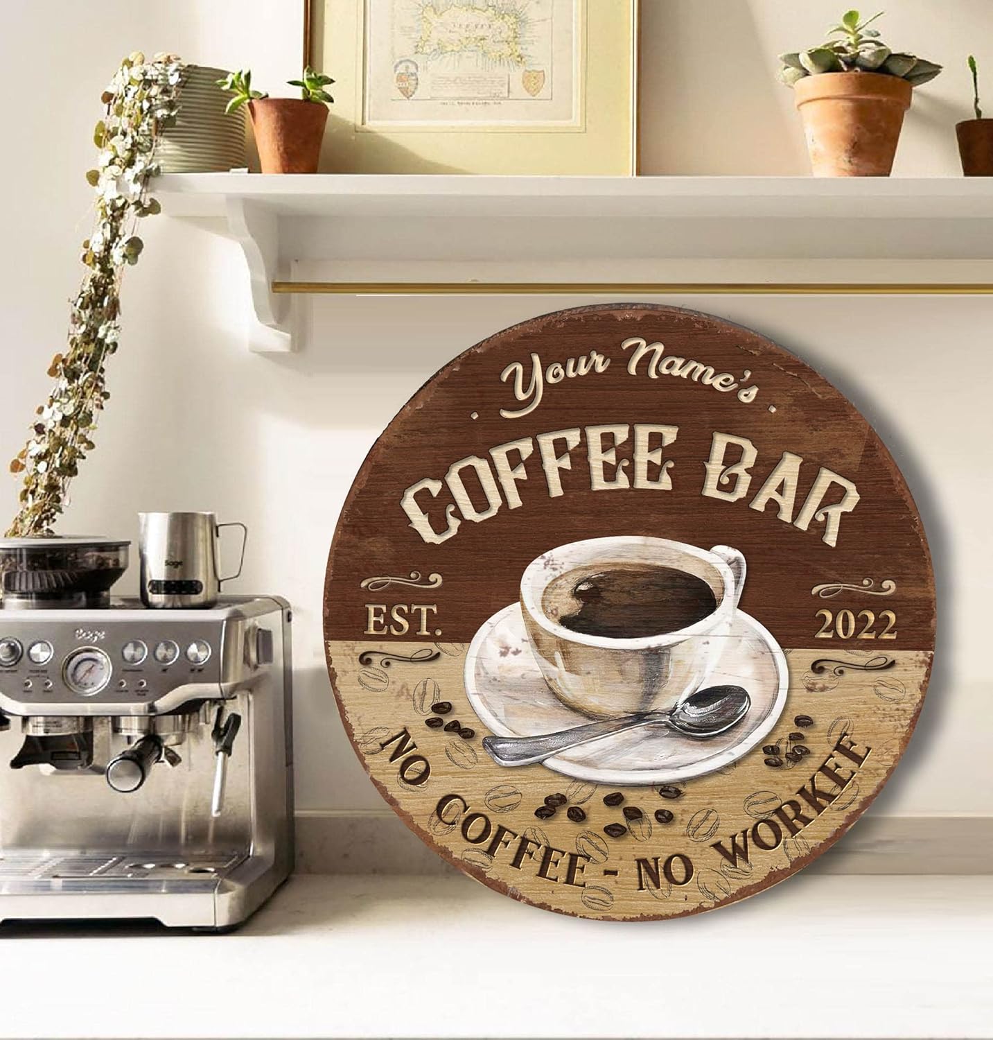 Custom Coffee Bar Wood Sign (Not Carved/Neon), Kitchen Decor Wall Plaque, Personalized Gifts for Coffee Lovers Espresso Cappuccino Latte Tea Wine Bar Accessories (07)