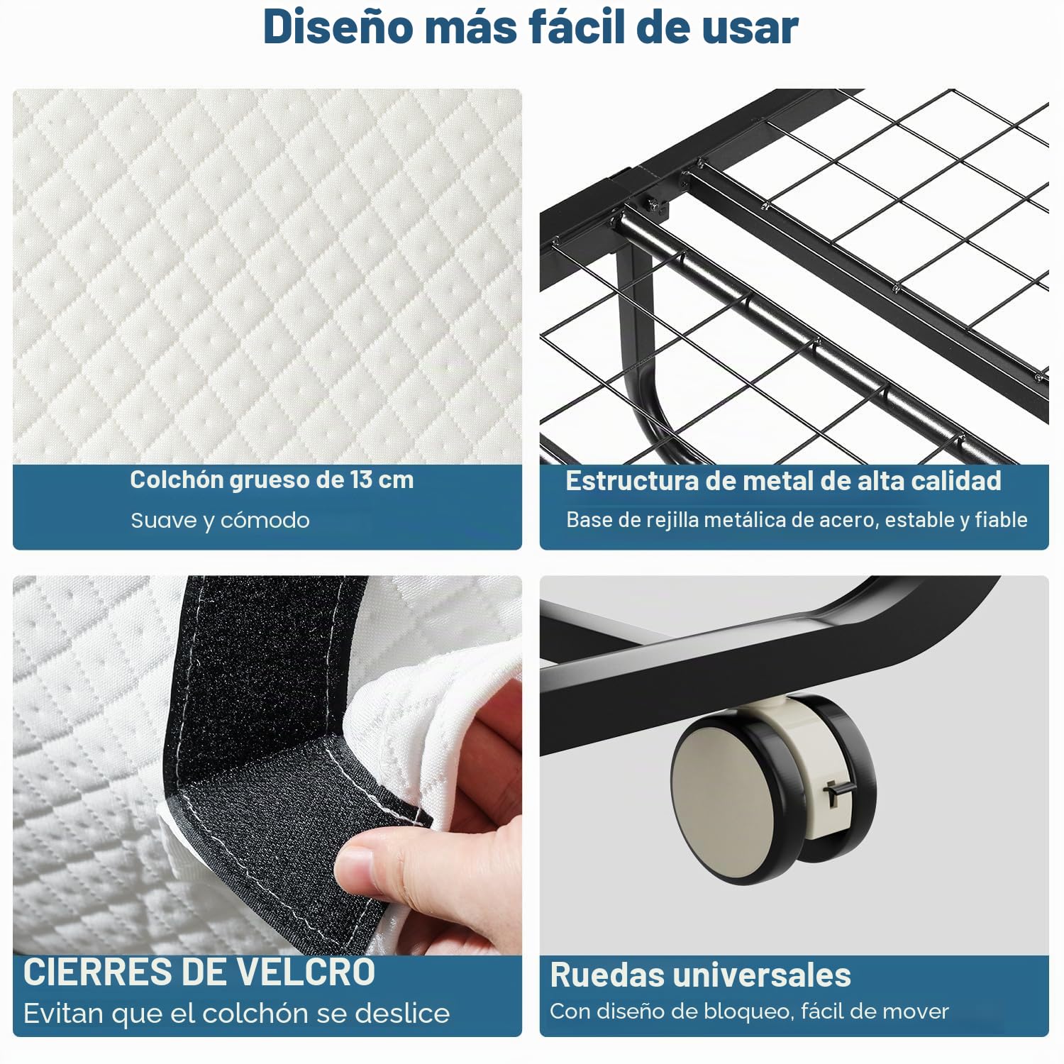 Cama Plegable De 90 X 200 Cm, Cama De Invitados Plegable Con Colchón De Espuma De 13 Cm, Marco De Cama De Metal Plegable, Cama Plegable Con Ruedas, Capacidad De 200 Kg