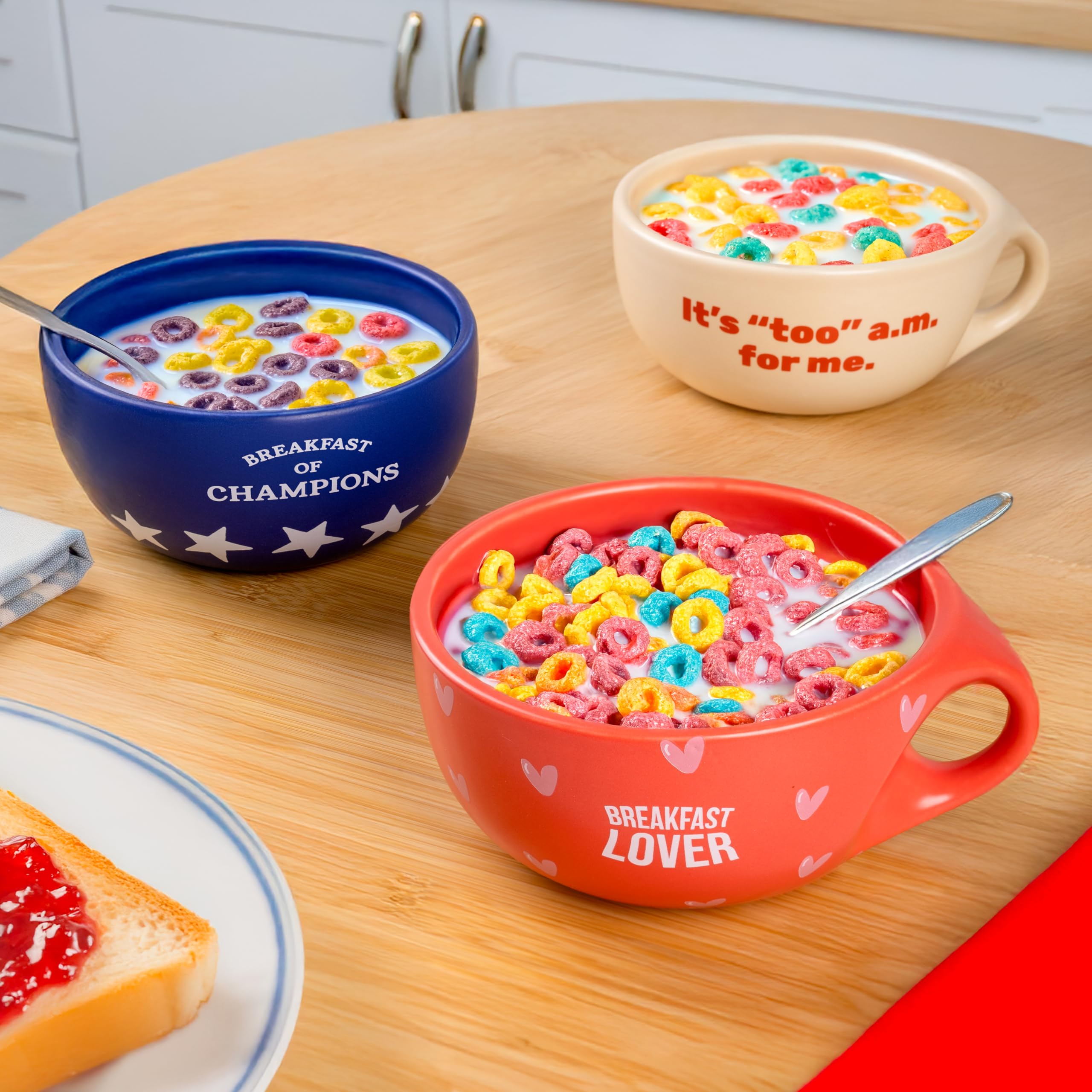 Fisura – Ciotola colazione originale "Breakfast of Champions". Tazza colazione blu 490 ml. Grande tazza in ceramica per caffè, cereali o yogurt. 16,5 cm x 7,5 cm