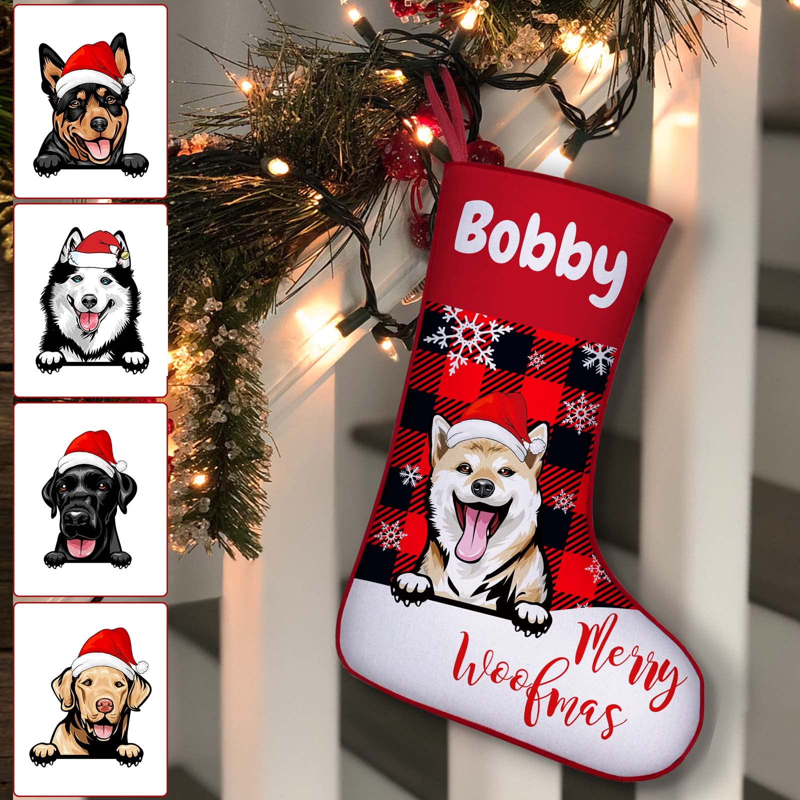 Xsersao Personalised Dog Stocking for Christmas Custom Dogs Xmas Stockings with Name Personalised for Puppy Pet Dog, Red, Snowflake, 43cm