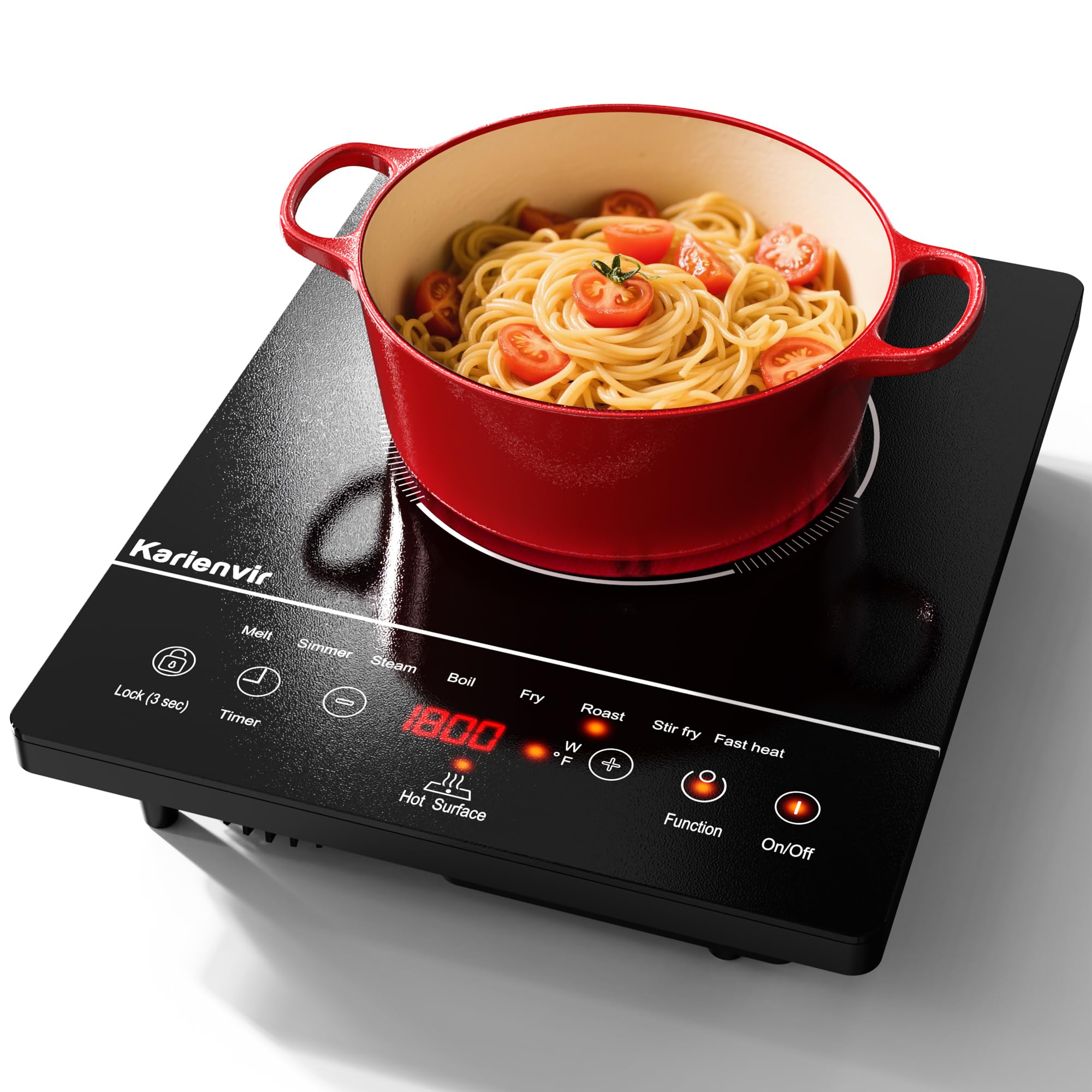 Karienvir Single Burner Electric Cooktop 1800W | Portable Electric Stove with 9 Power Levels & Timer - main product image