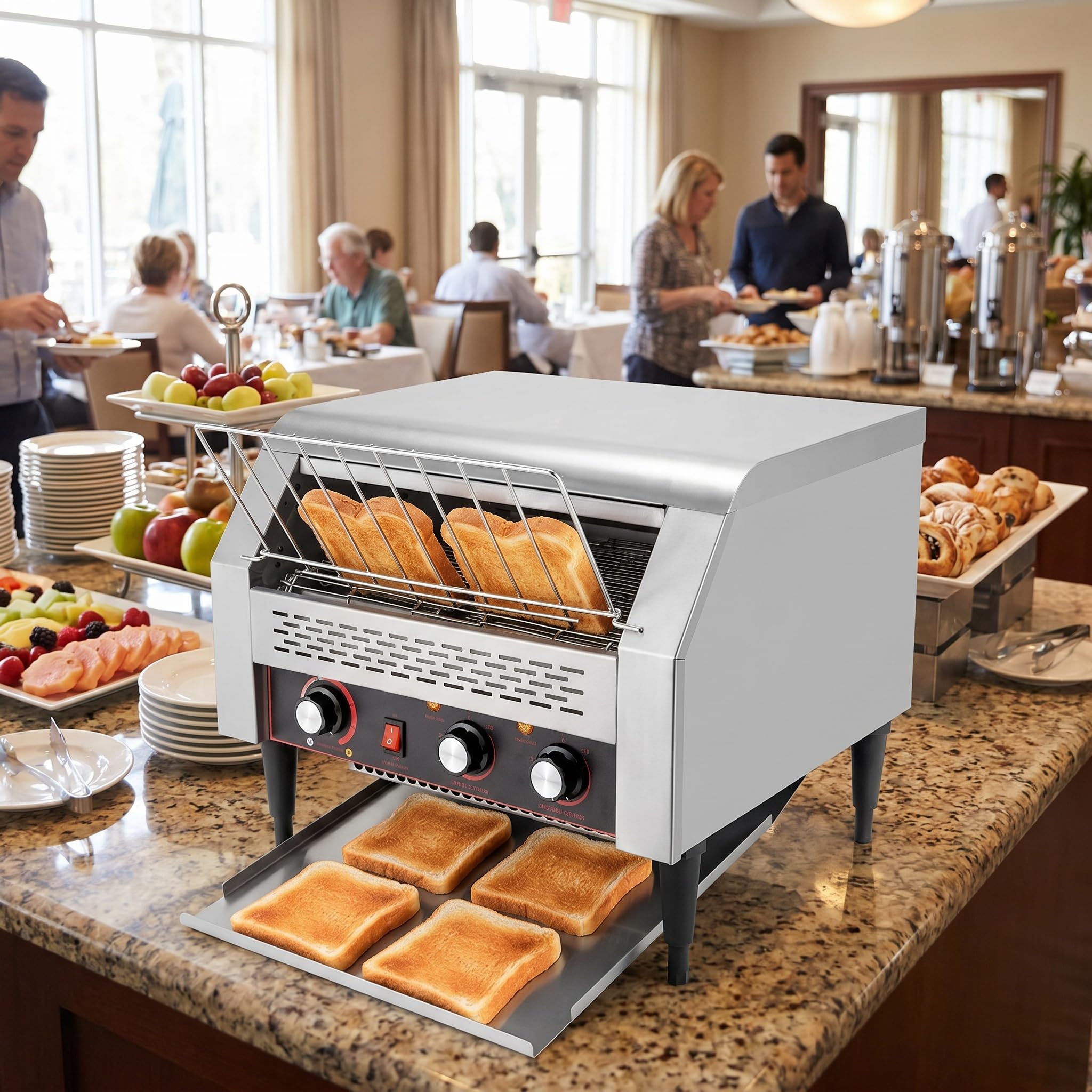 Forno Tostapane Elettrico A Nastro Professionale, 2600 W, Tostapane A Nastro in Acciaio Inox per Ristoranti, Panetterie, Buffet - Alta Efficienza E Tostatura Rapida