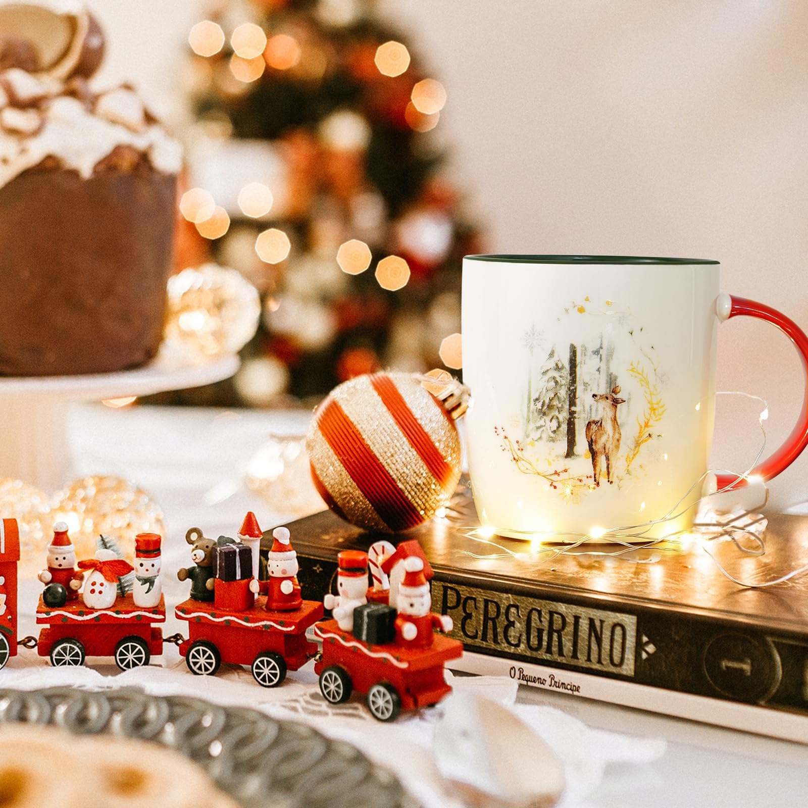 Joymaking Juego de 4 tazas de café de Navidad, decoración para amigos