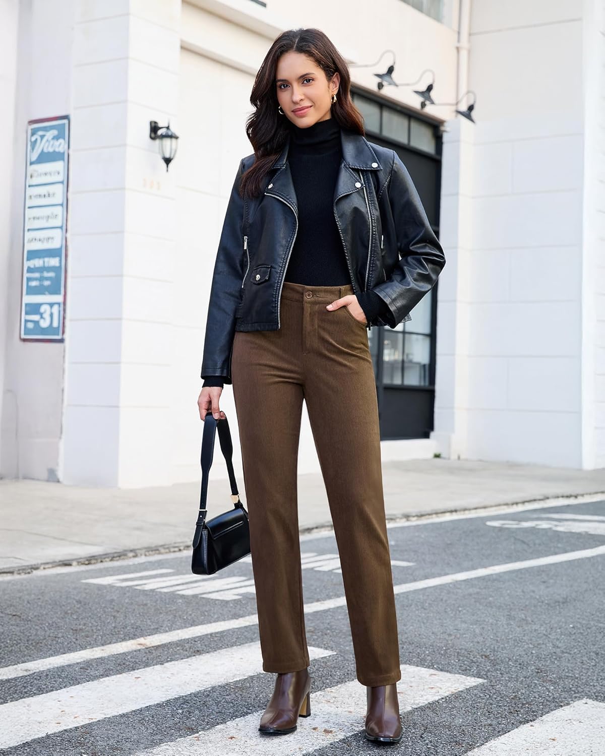 GRAPENT Corduroy Pants for Women High Wasited Straight Leg Elastic Waist Stretchy Casual Work Pants Fall Winter Trousers - Image 4