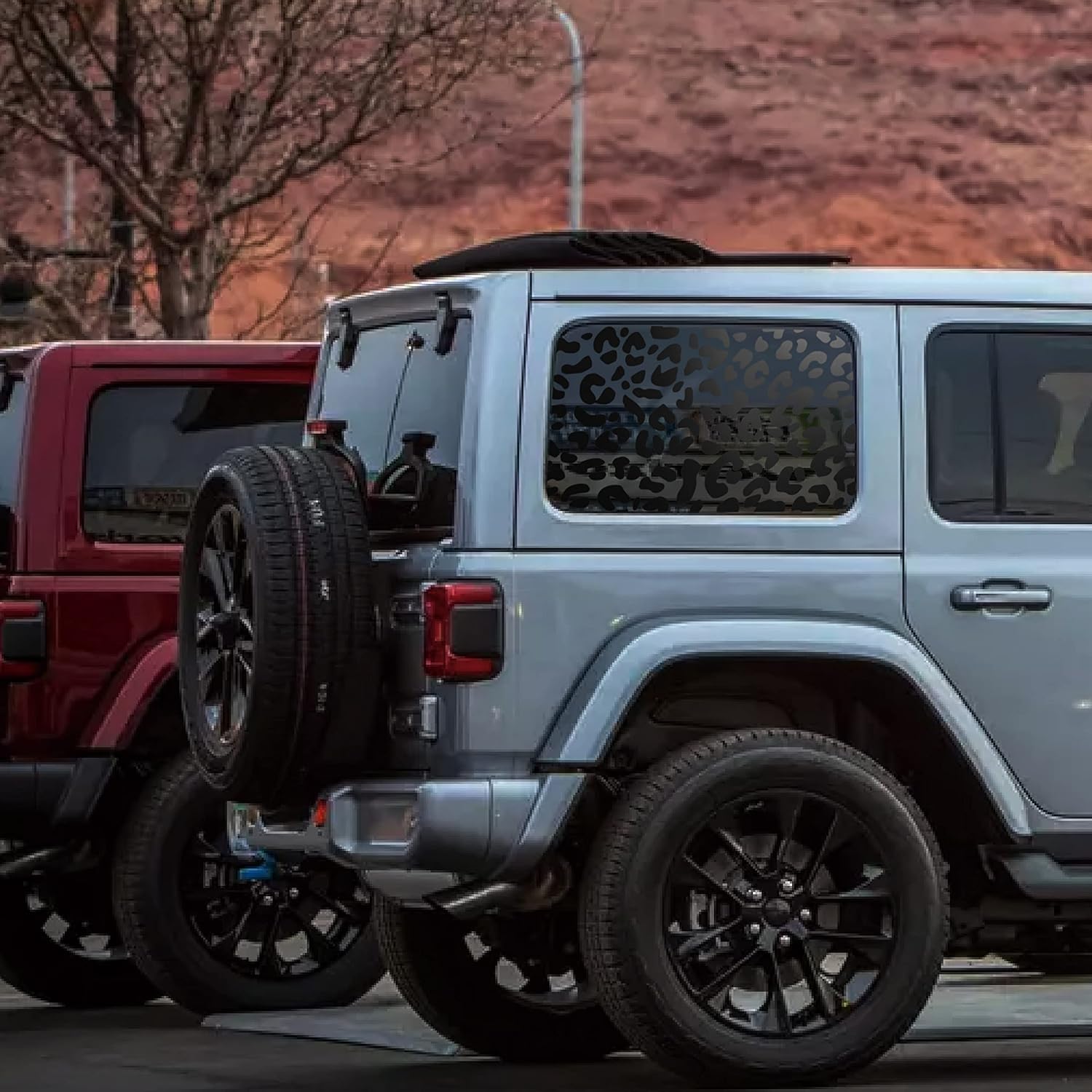 Leopard Cheetah Print Rear Window Decals Fit 2018-2024 Wrangler 4 Door JLU Rear Quarter Window 2018 2019 2020 2022 2025 - Leopard Print Vehicle Vinyl Matte Black(4 Door only)
