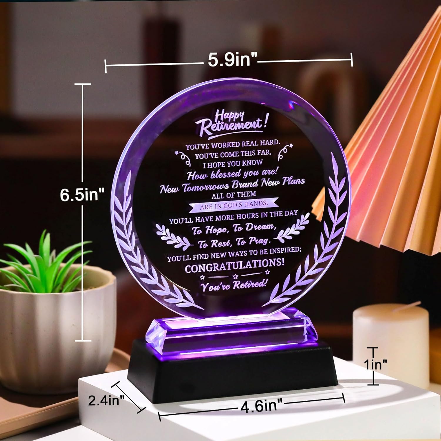 Movdyka Retirement Gifts for Women Men 2026 Glass Plaque with LED Base, Best Keepsake Retirement Gift for Woman, Happy Retirement Farewell Gifts for Teachers, Police, Nurses, Coworkers - Image 3