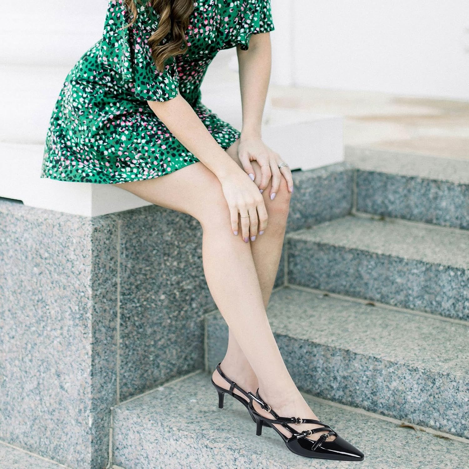 MICIFA Slingback Kitten Heels for Women Pointed Toe Stiletto Heels Slip On Pumps with Buckled Straps Dress Work Pumps Shoes - Image 2