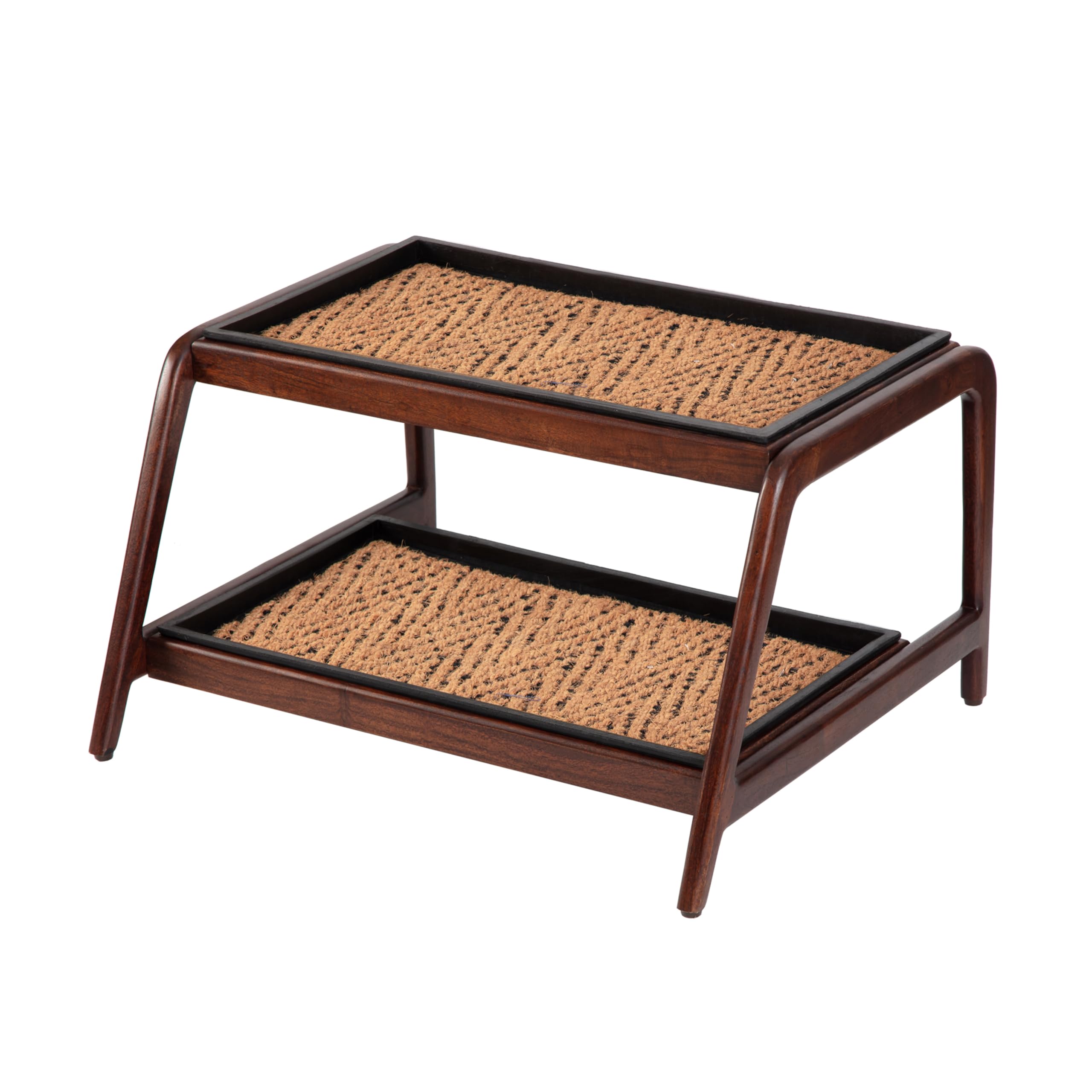 Anji Mountain 2-Tier Solid Wood Boot/Shoe Stand with Natural Rubber tray and coir insert, Fits 4 Pair (26.5