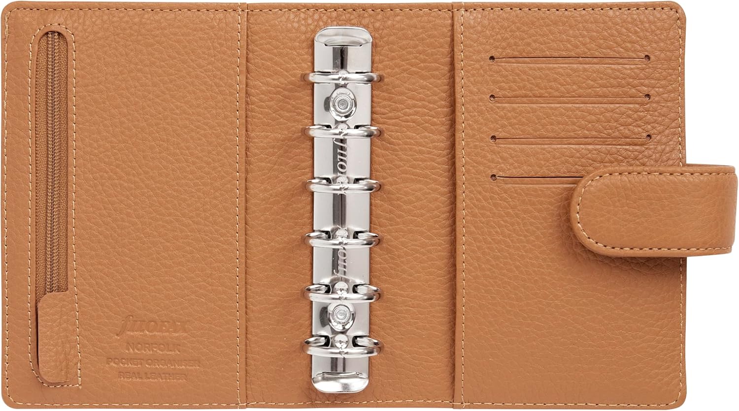 Filofax Norfolk Organizer, Pocket Size, Almond - Soft, Full-Grain Leather, Six Rings, Week-to-View Insert, Multilingual (C022632)