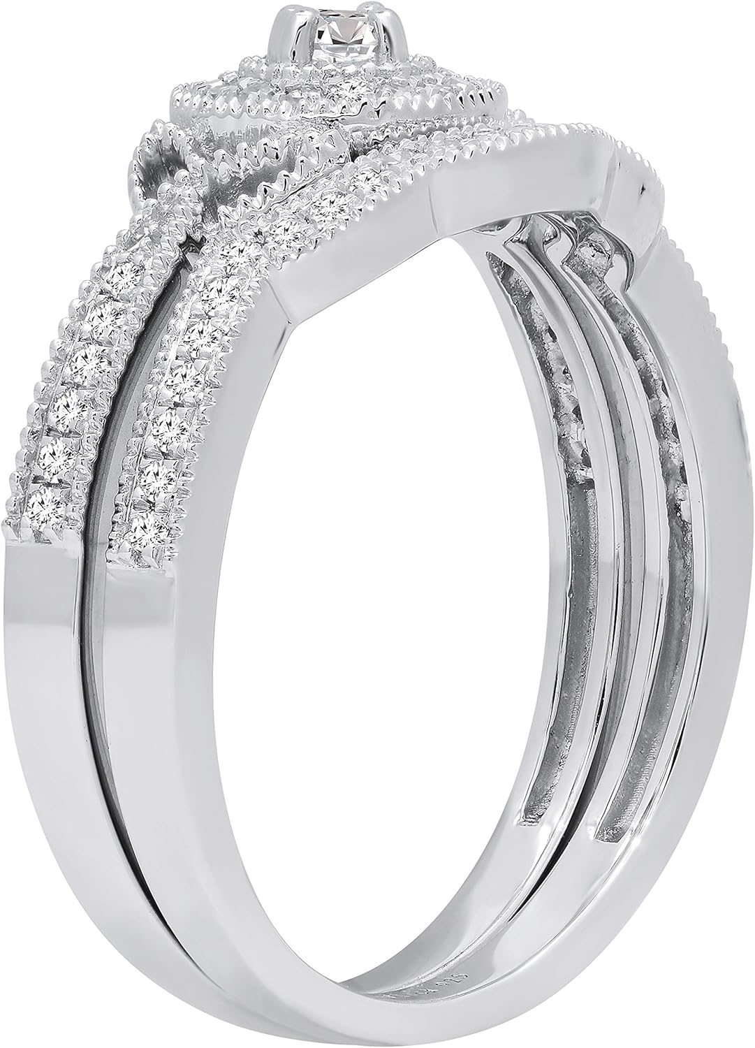 Dazzlingrock Collection 0.3tw Round Lab Grown Diamond Womens Cluster Vintage Style Engagement Ring Set 1/, Available in 10K/14K/18K Solid Gold & 925 Sterling Silver