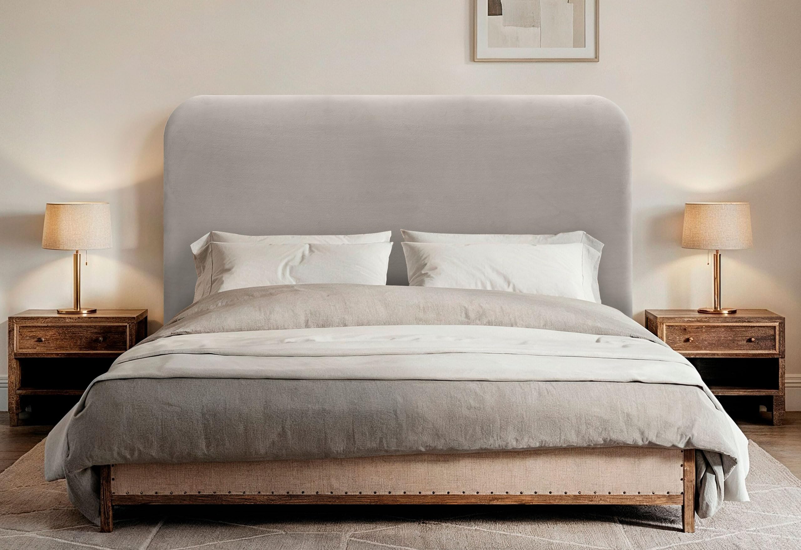 DHOME Cabecero Tapizado Liso Curvo Terciopelo 70cm Altura para Pared Acústicos Cabeceros Absorbentes Cabezal Cama Dormitorio (Beige, 150cm)