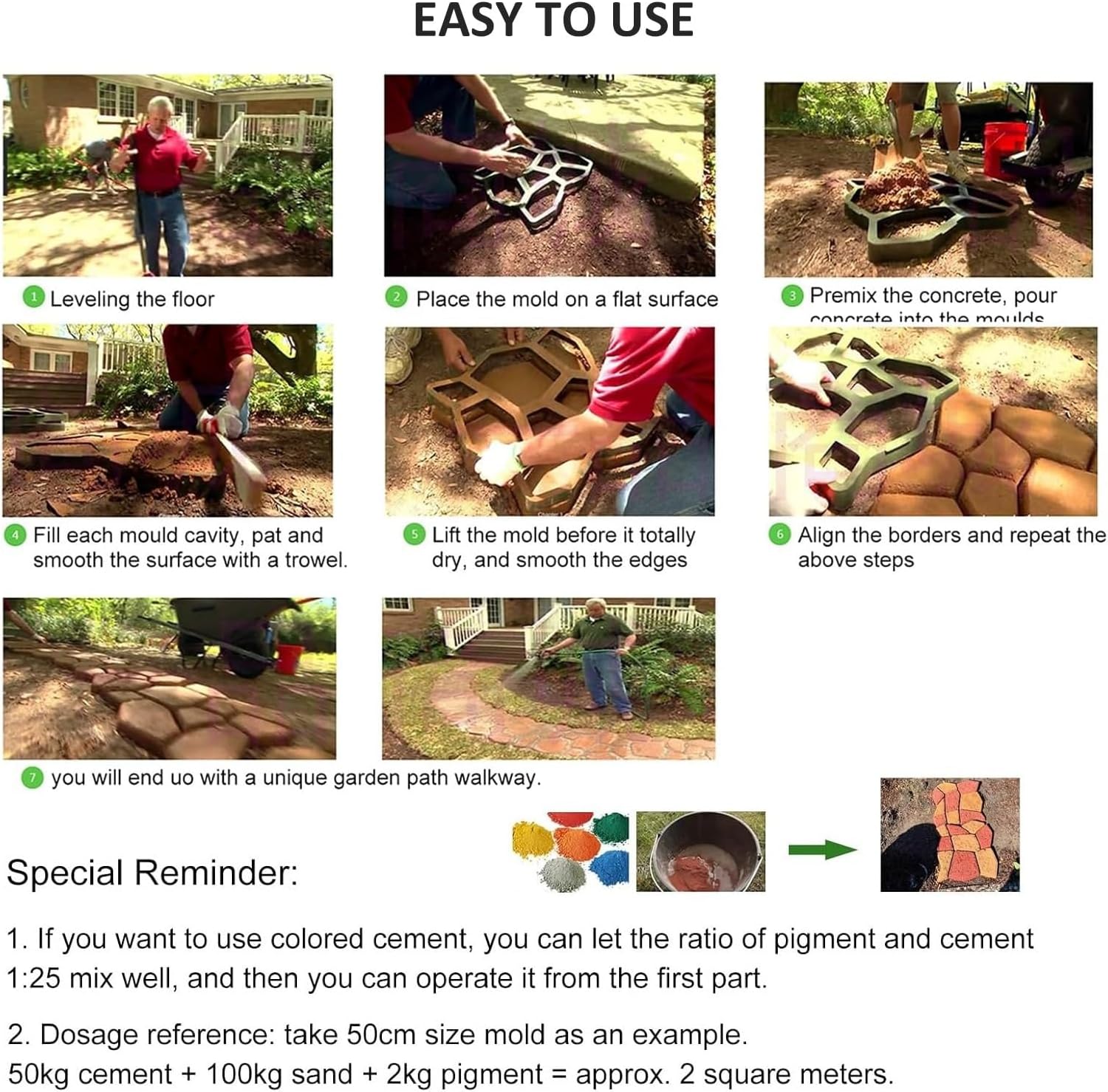 Concrete Paver Molds and Forms, Concrete Stamps, DIY Pavement Mold Plastic Path Maker Reusable and Sturdy Pavement Mould, Two Modes of Use