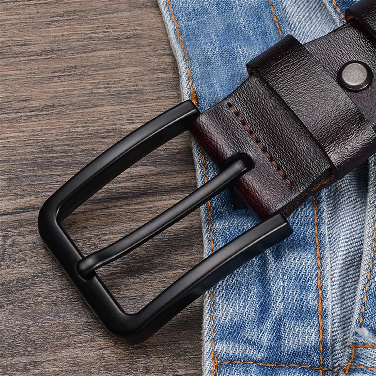 Cinturón Ajustable de Cuero Genuino, Cinturón de Cuero Genuino for Hombre, Cinturones Masculinos clásicos Vintage con Hebilla Negra, cinturón de Cuero for Hombre(Black,105CM)