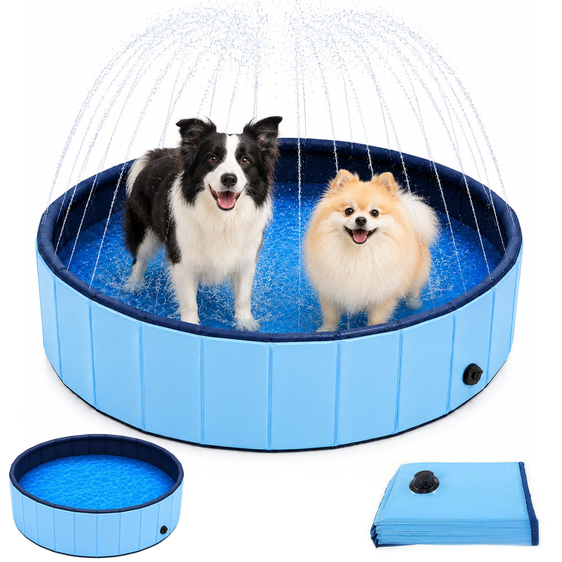 Dog Pool with Sprinkler, Foldable Dog Pool, 120 x 30 cm