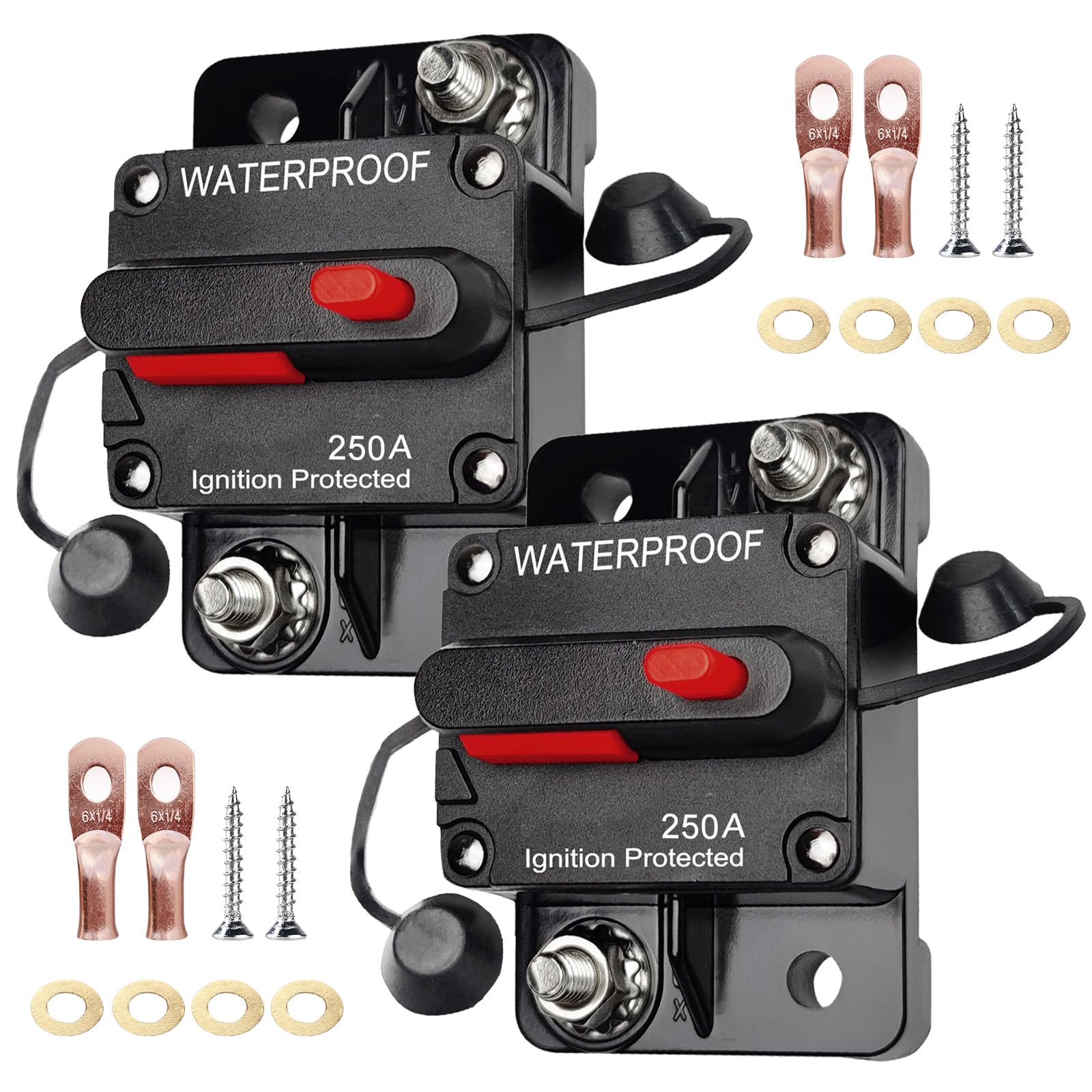2 pz Interruttore 250A 12V-48V DC per Motori da pesca a traina Barca ATV Alimentazione Manuale con Fusibile in Linea impermeabile Reset Manuale Interruttore per auto, barca (250A)