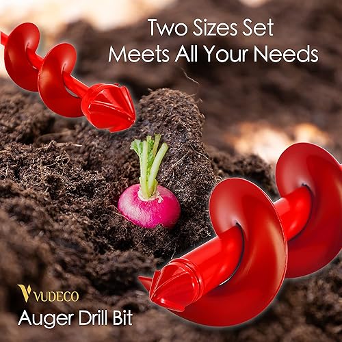 Miniatura 4 de VUDECO Gargen - Broca de taladro para plantar 2 piezas, herramienta de plantación de bulbos, excavadora de agujeros para poste de barrena, fácil