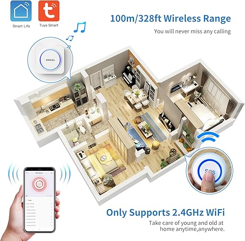 Miniatura 4 de SINGCALL Tuya WiFi SOS Wireless Calling Caregiver Localizador Sistema de Alerta de Llamadas para Pacientes Mayores Personas Mayores Discapacitados 1