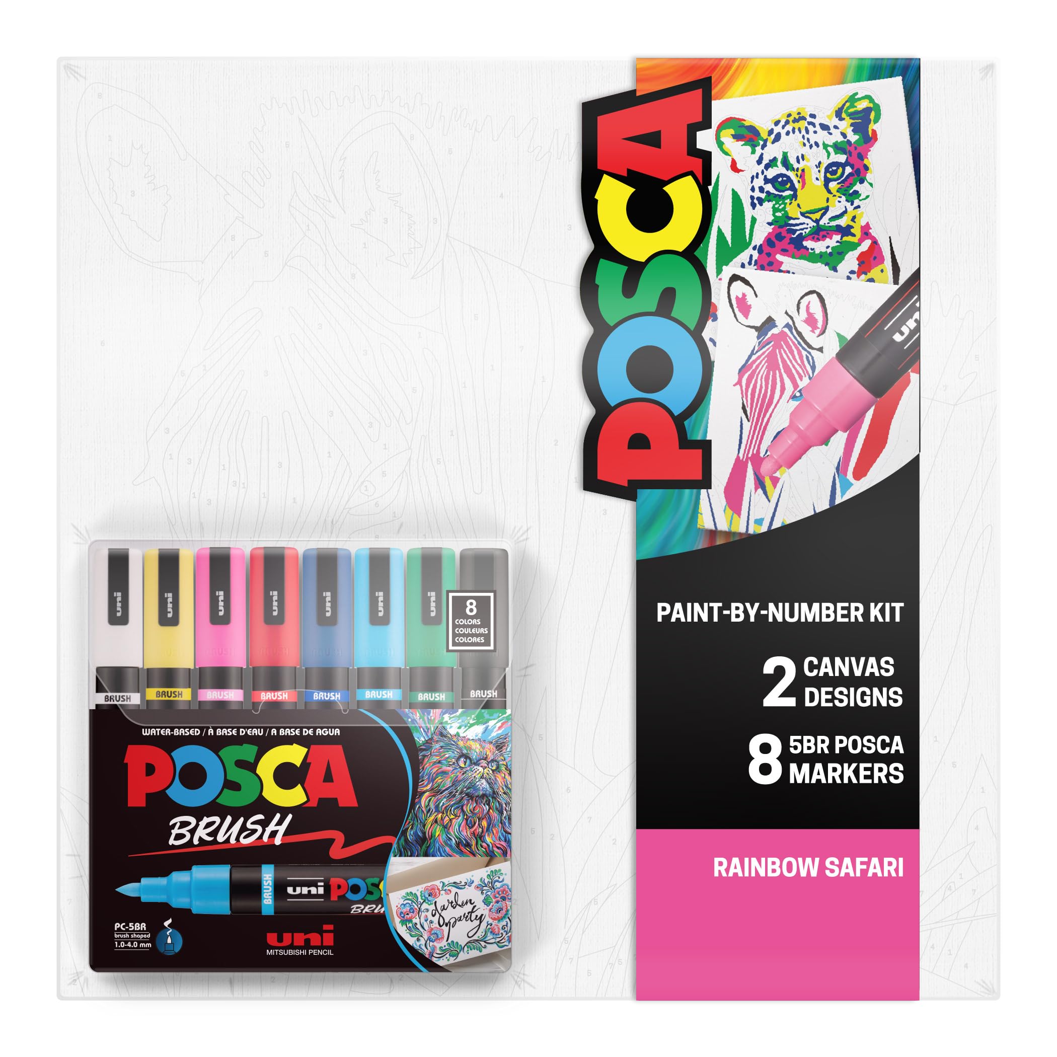 Amazon.com: POSCA Canvas Paint by Number Kit, Rainbow Safari - 8