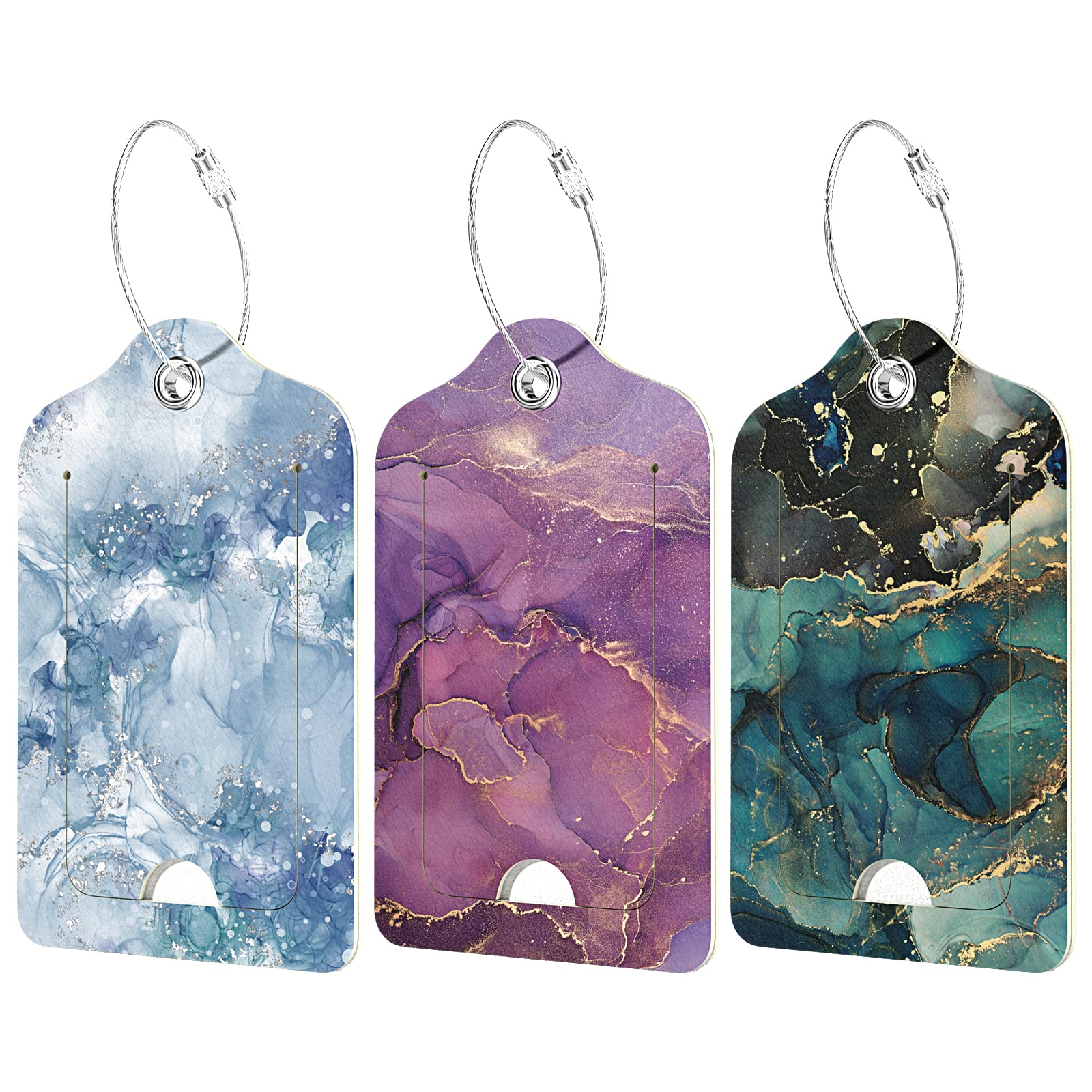 Rimilak 3 Pcs PU Leather Luggage Tags for Suitcase, Travel Cruise Luggage Tag with Privacy Flap, Name ID Label and Metal Loop for Women Men Baggage