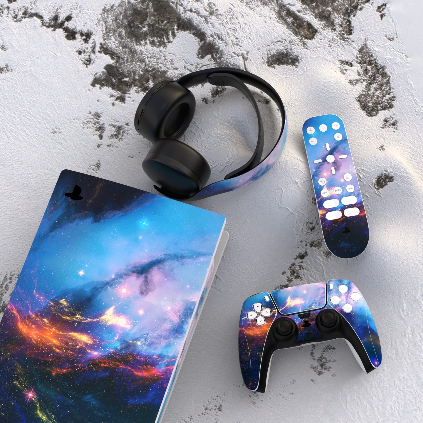 PlayVital Pegatina Completa para ps5 Edición Digital - Calcomanía Vinilo para Consola, Control, Estación de Recarga, Control Remoto y Audífonos, Adhesivo Piel (Cielo Estrellado)