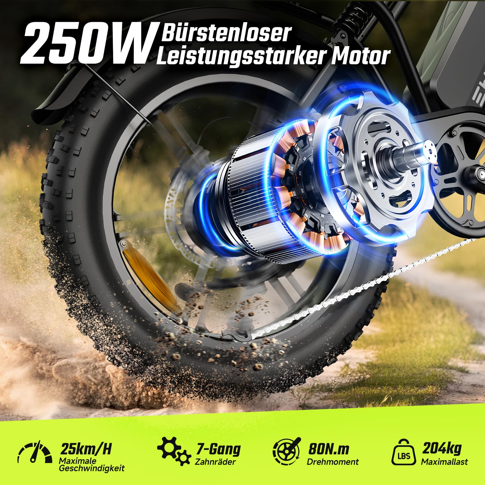 SISIGAD E Bikes Mountainbike Fatbike 20 Zoll mit 48V 15Ah/ 25Ah Batterie, Elektrofahrrad Herren Damen Elektro Fahrrad mit LCD Display und App, Ebike 250W Motor 25km/h E Fahrrad