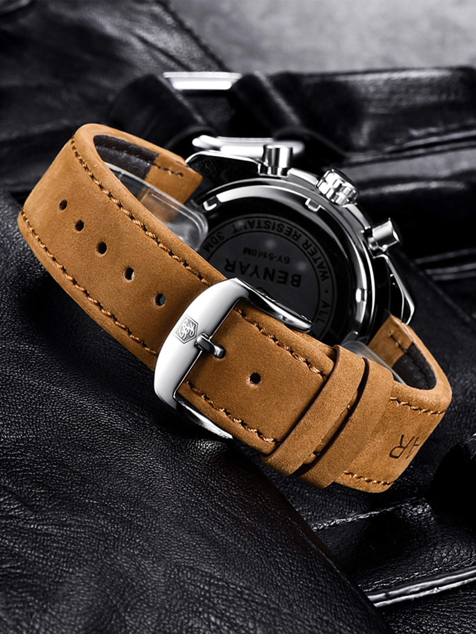 Benyar Orologio da Polso Uomo Analogico Movimento al Quarzo Elegante Sportivo Impermeabile Cronografo Regalo per Uomo