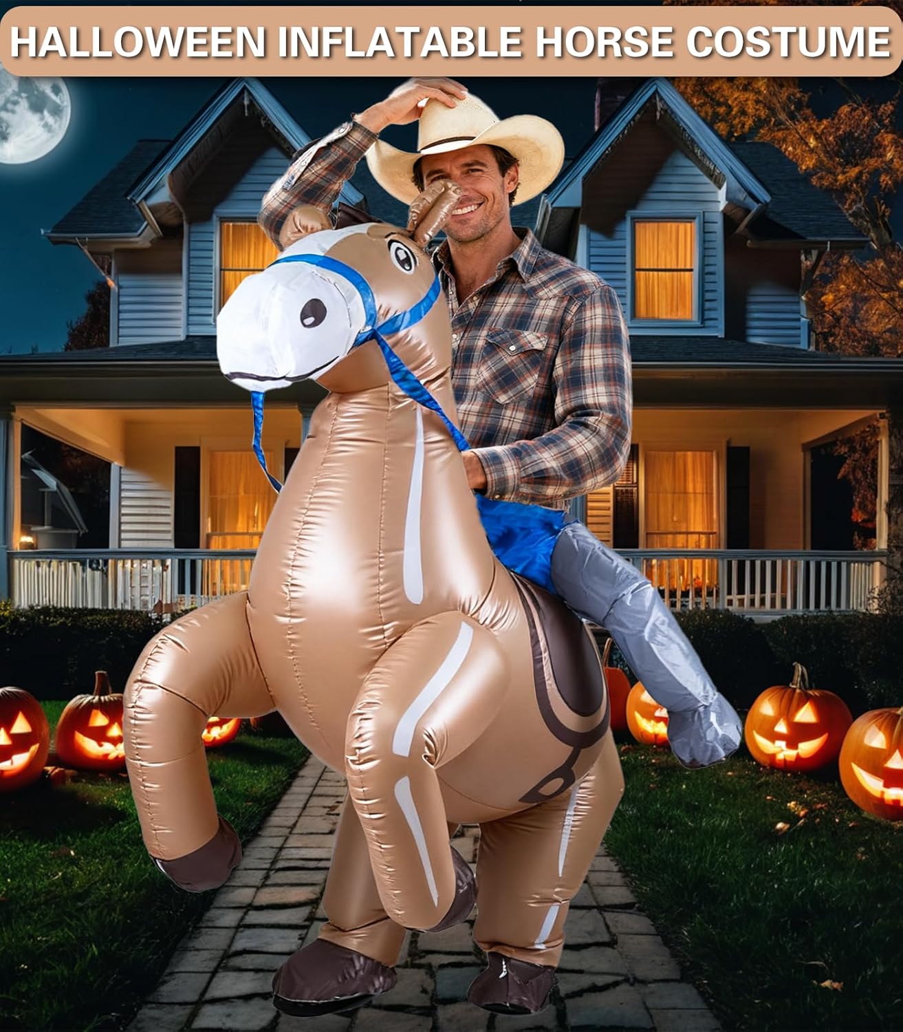 Beviliu Inflatable Horse Costume Adult Ride On Horse Costumes, Cowboy Air Blow Up Funny Riding Horse Costumes for Adults, Halloween Costumes for Women Men - Image 5